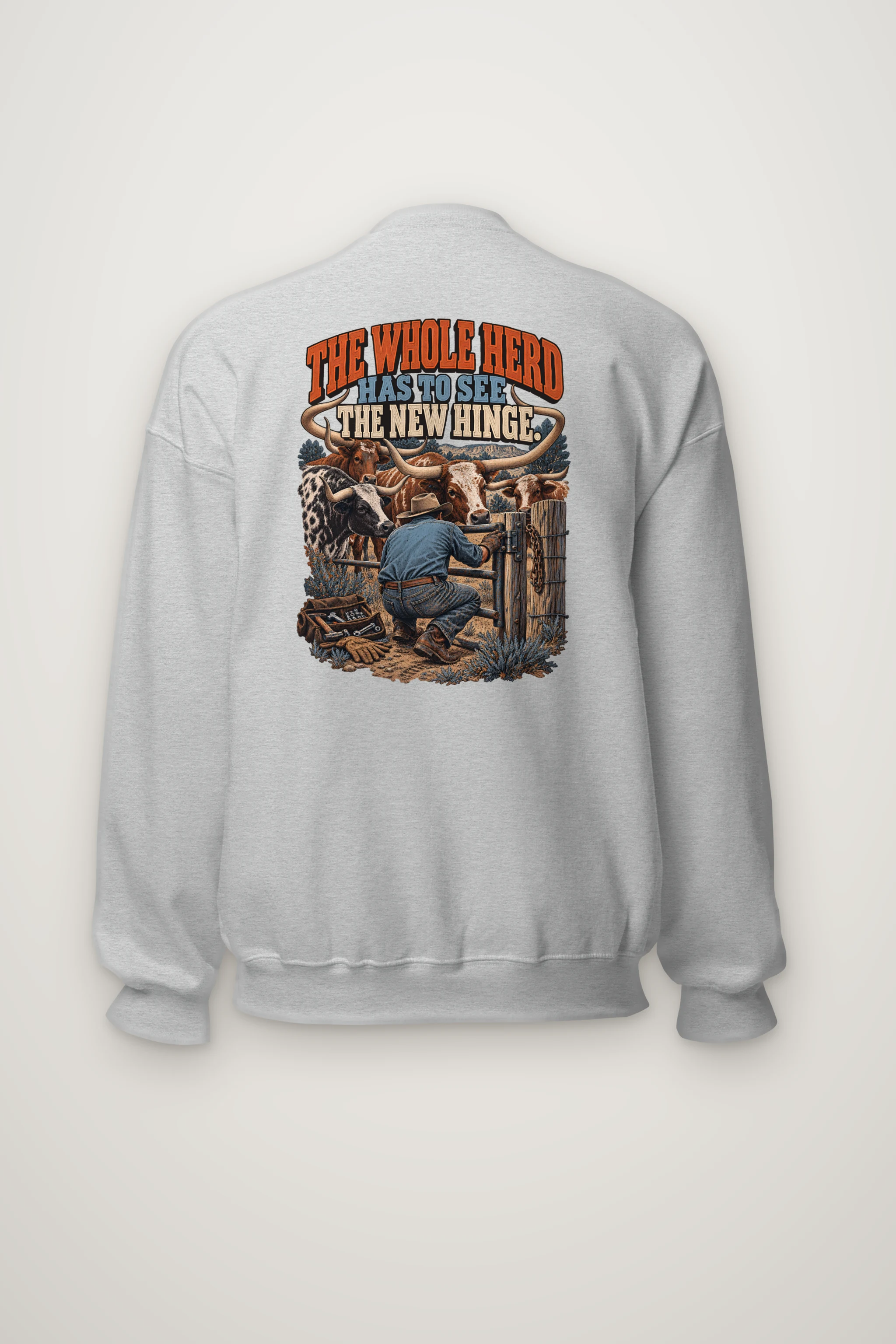 "The Whole Herd Has to See the New Hinge" Heavy Blend Unisex Crewneck Sweatshirt