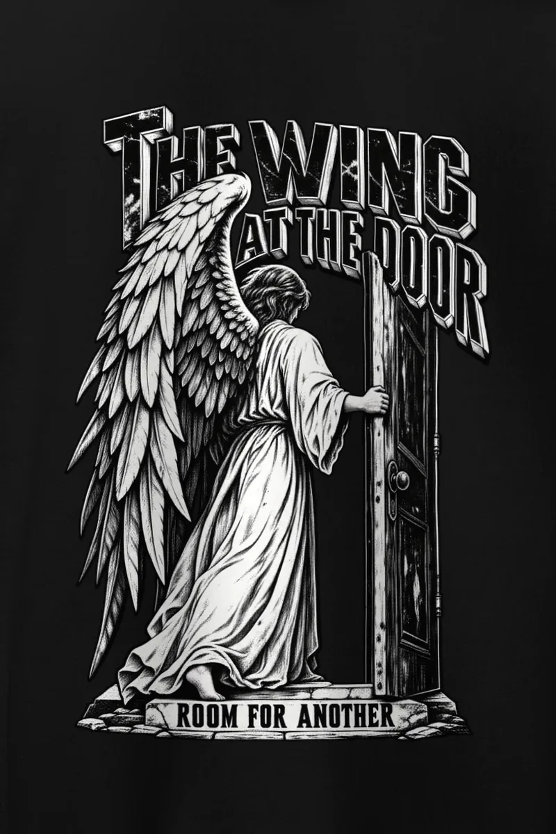 "The Wing at the Door" Heavy Blend Unisex Pullover Hoodie - the graphic up close