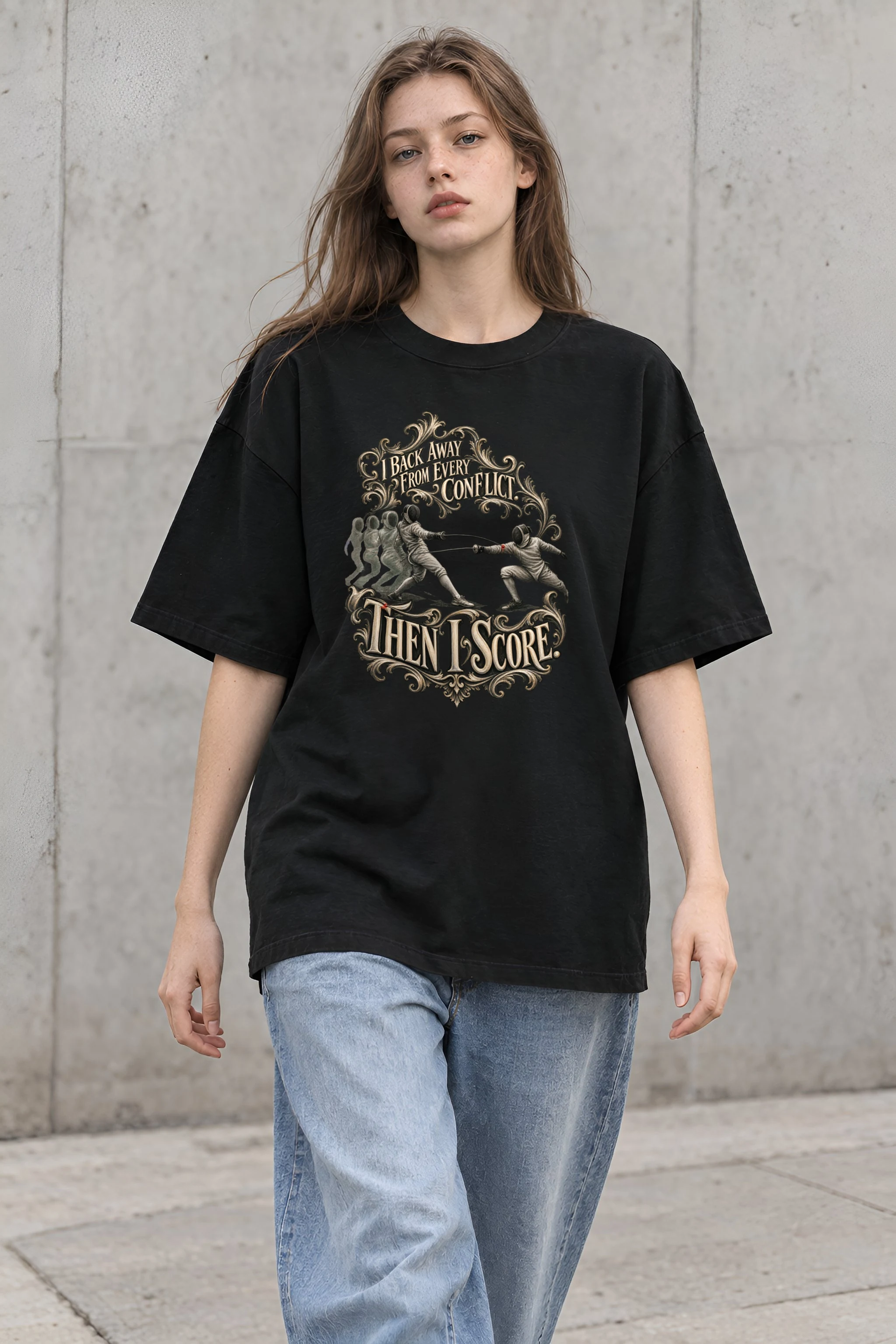 "Then I Score Fencing" Unisex Oversized Heavyweight Crewneck T-Shirt