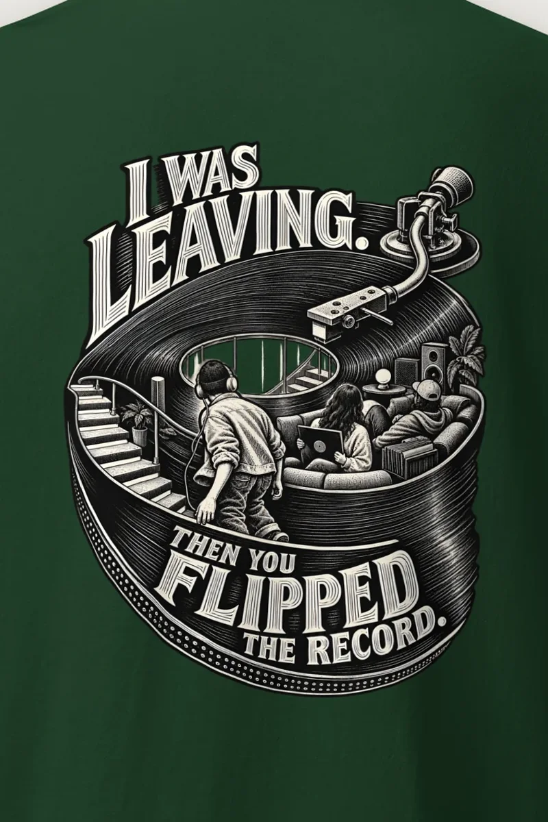 "Then You Flipped the Record" Heavyweight Unisex Crewneck T-shirt - the graphic up close