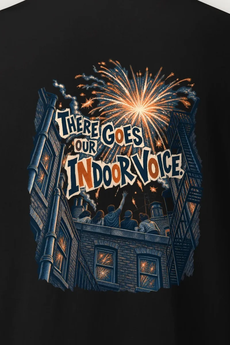 "There Goes Our Indoor Voice" Heavyweight Unisex Crewneck T-shirt - the graphic up close