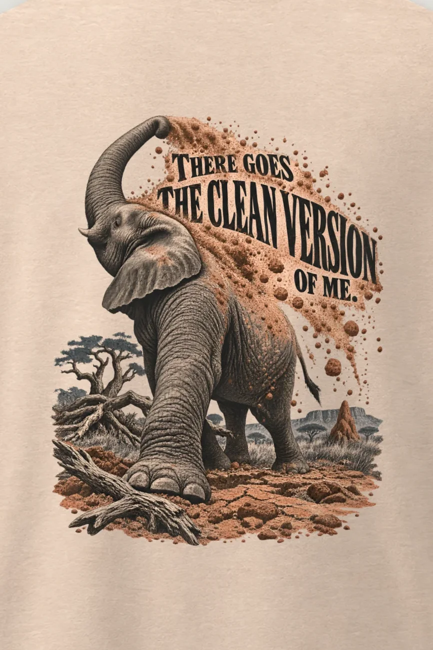 "There Goes The Clean Version" Men’s Oversized Heavyweight Crewneck T-Shirt - the graphic up close