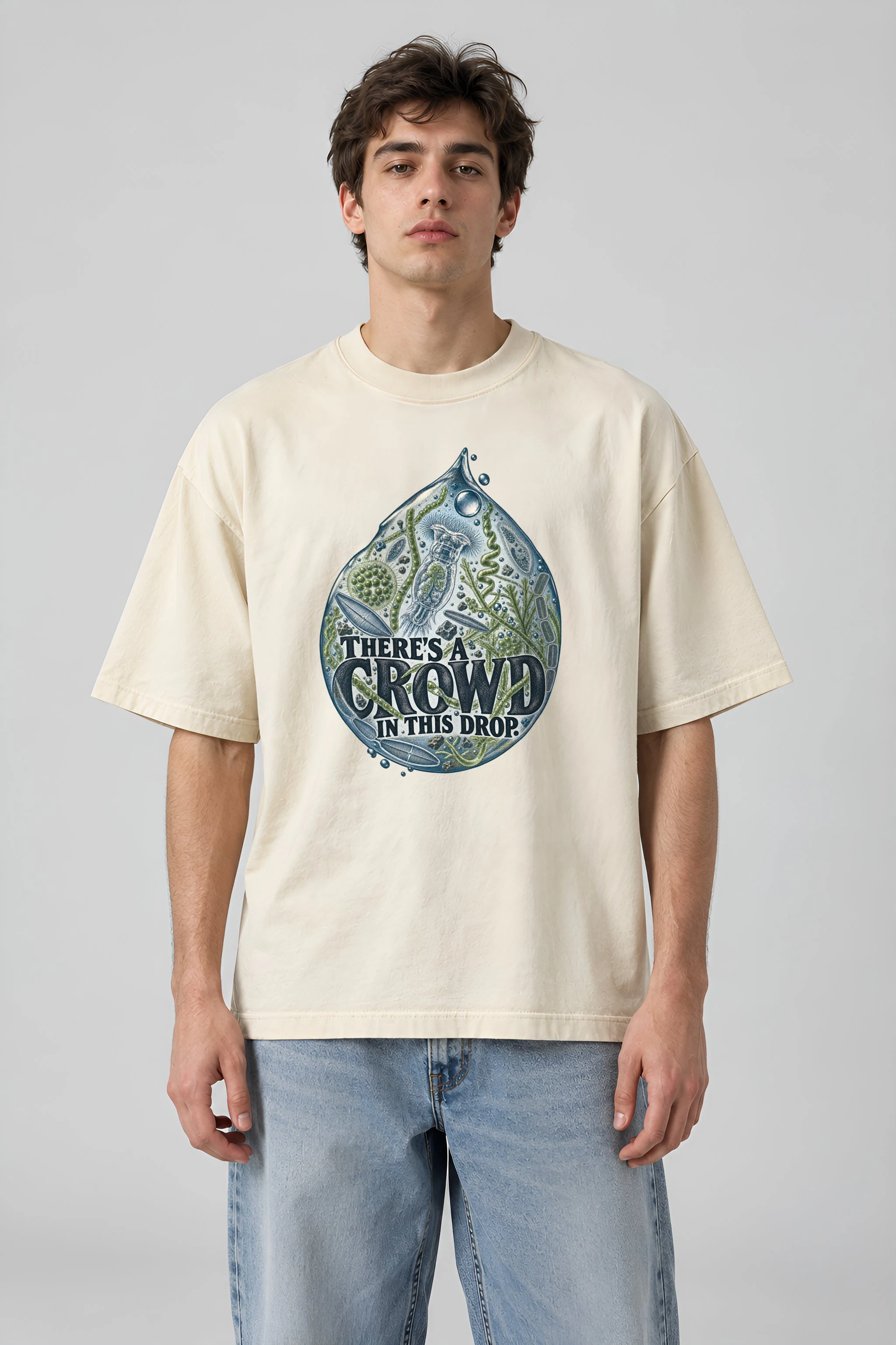 "There's a Crowd in This Drop" Men's Oversized Heavyweight Crewneck T-Shirt