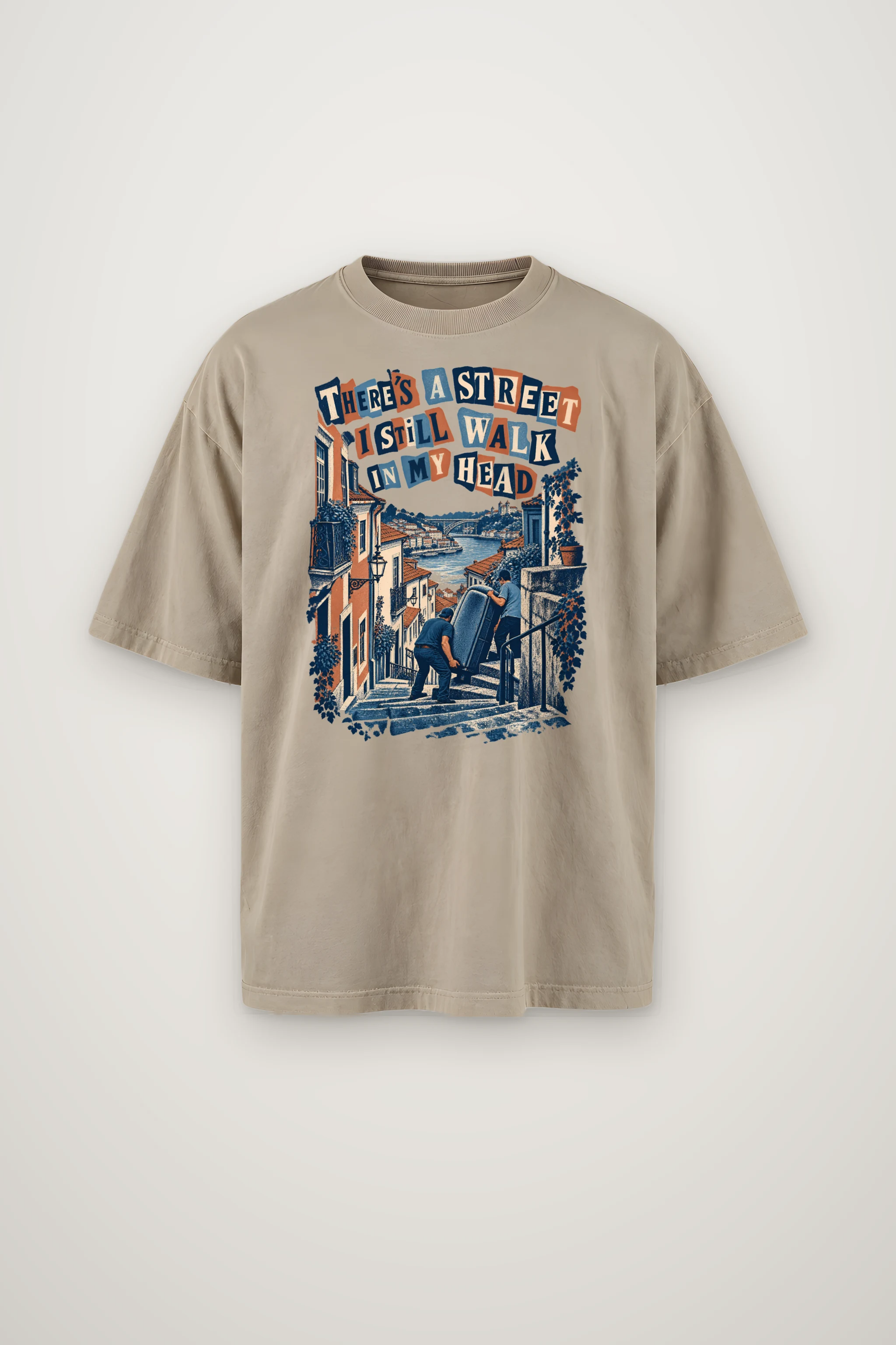 "THERE’S A STREET I STILL WALK IN MY HEAD" Men's Oversized Heavyweight Crewneck T-Shirt