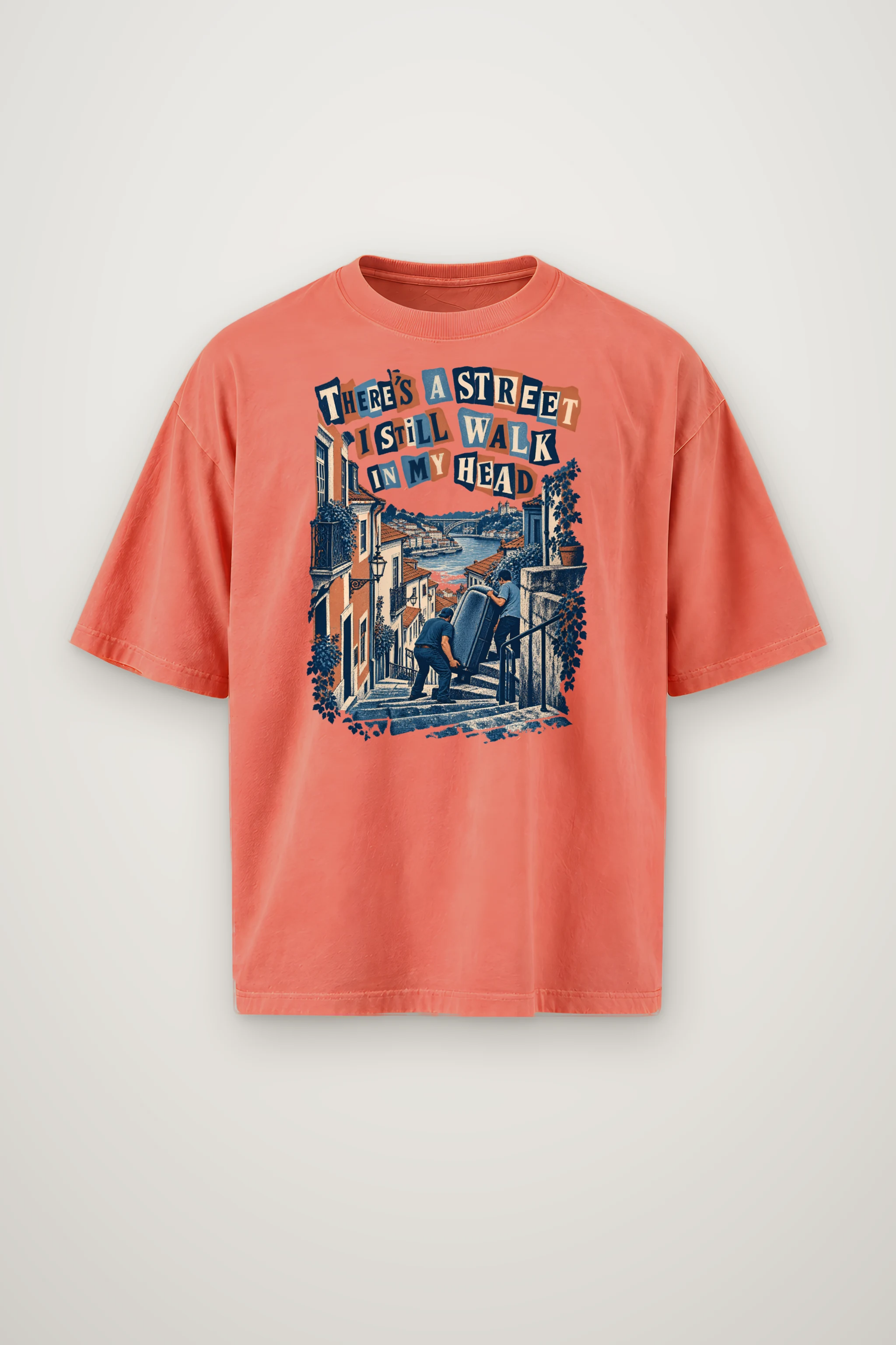 "THERE’S A STREET I STILL WALK IN MY HEAD" Men's Oversized Heavyweight Crewneck T-Shirt