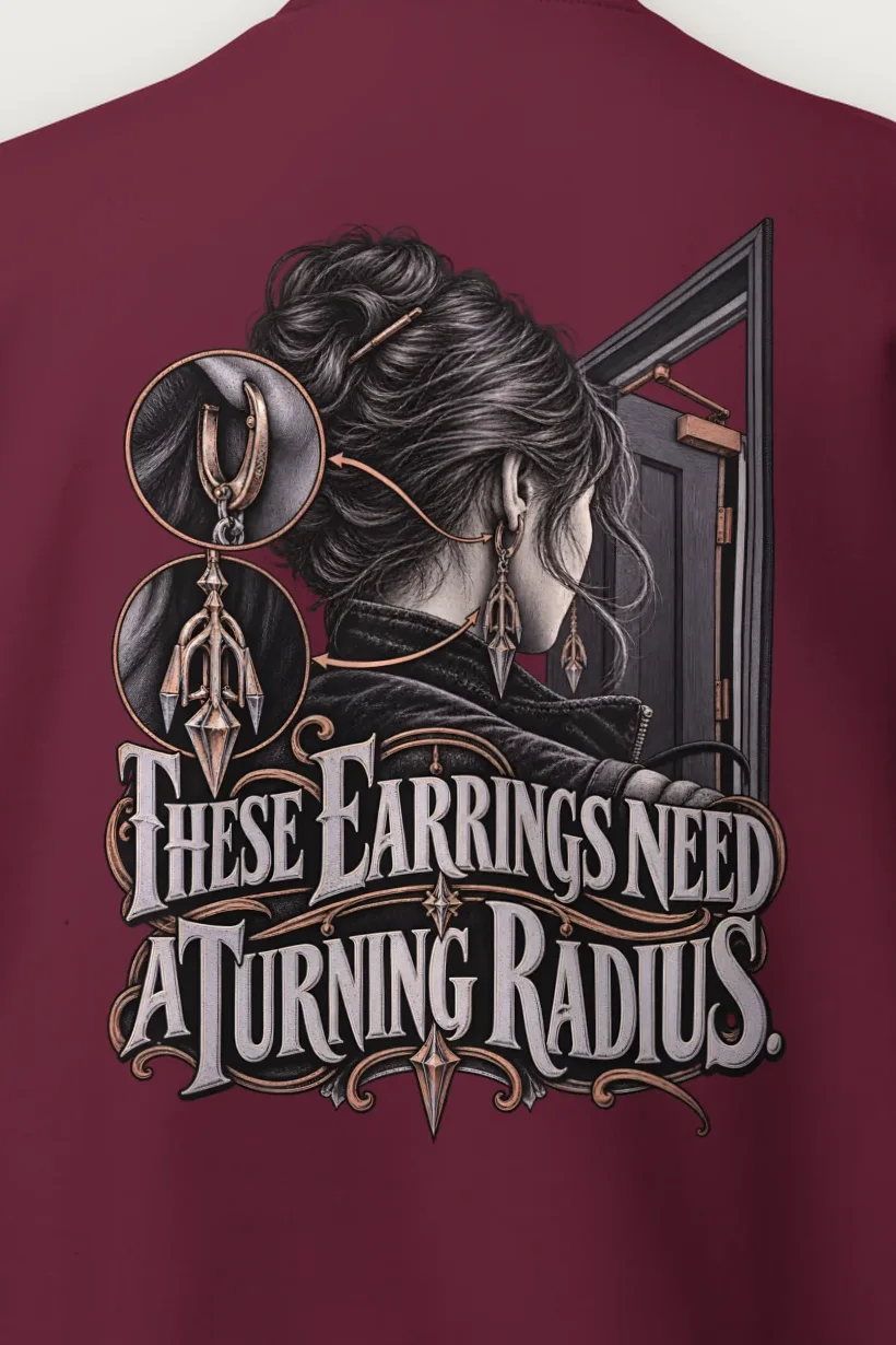"These Earrings Need A Turning Radius" Heavy Blend Unisex Crewneck Sweatshirt - the graphic up close