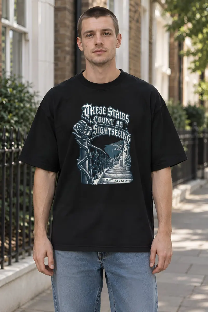 "These Stairs Count As Sightseeing" Unisex Oversized Heavyweight Crewneck T-Shirt