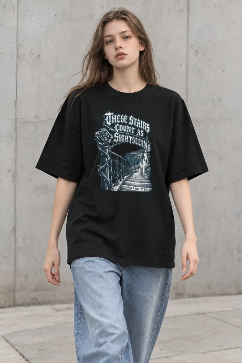 "These Stairs Count As Sightseeing" Unisex Oversized Heavyweight Crewneck T-Shirt