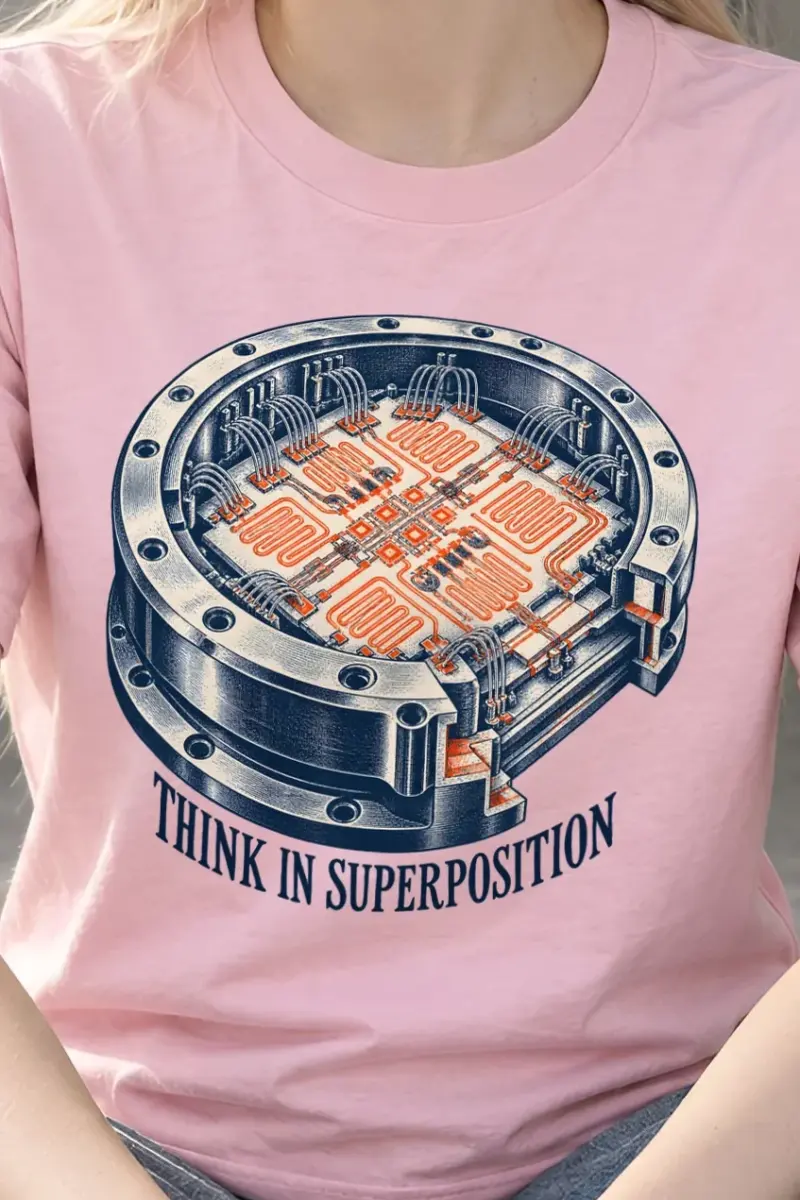 "Think in Superposition" Heavyweight Unisex Crewneck T-shirt - the graphic up close