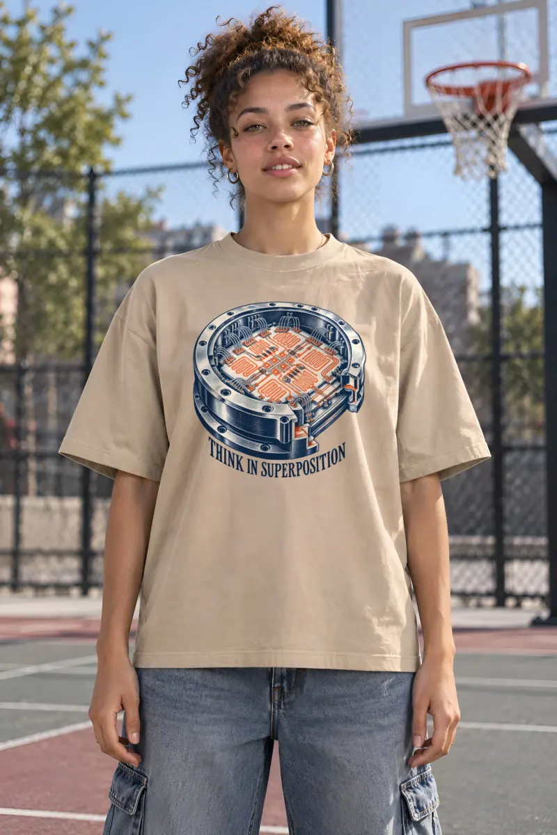 "Think in Superposition" Unisex Oversized Heavyweight Crewneck T-Shirt