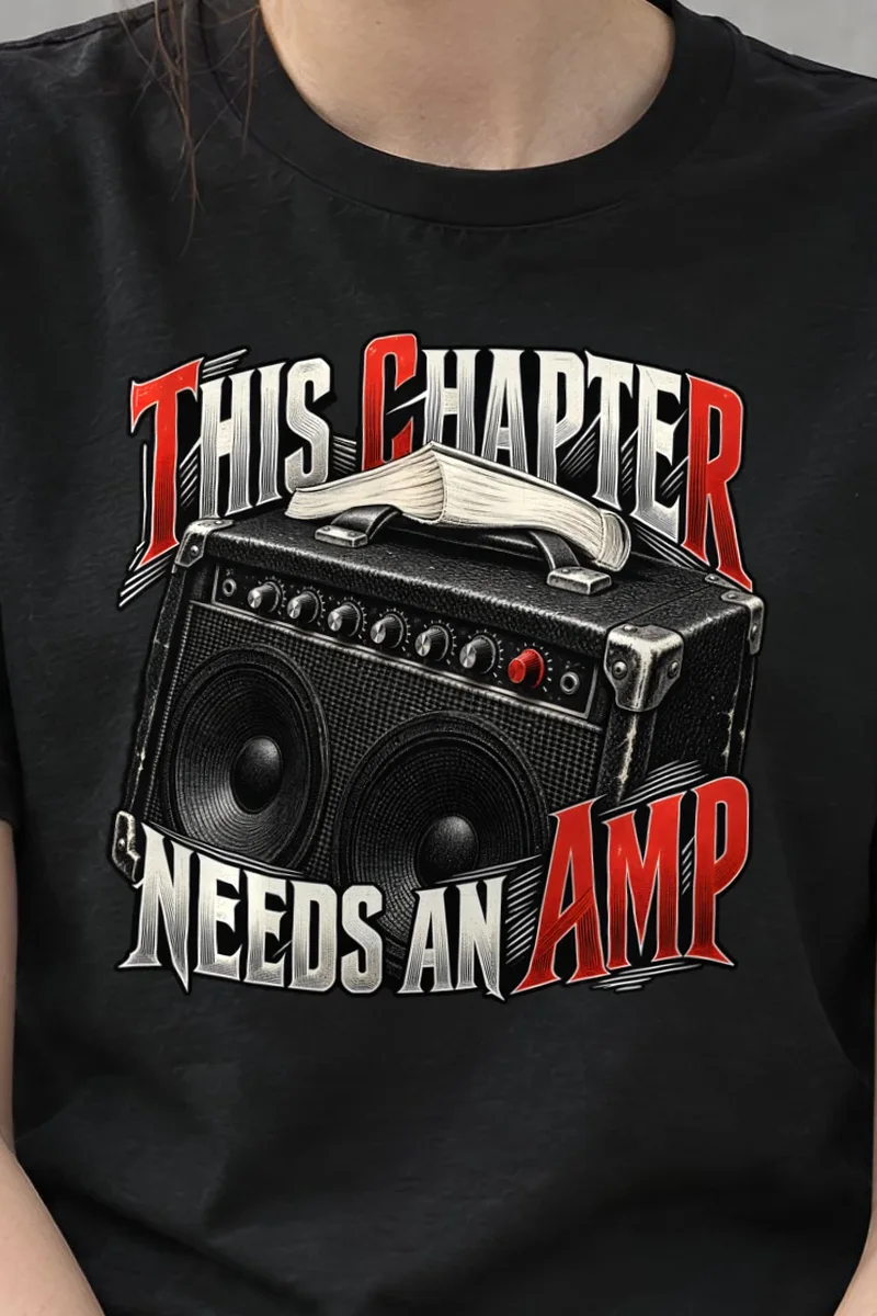 "This Chapter Needs an Amp" Heavyweight Unisex Crewneck T-shirt - the graphic up close