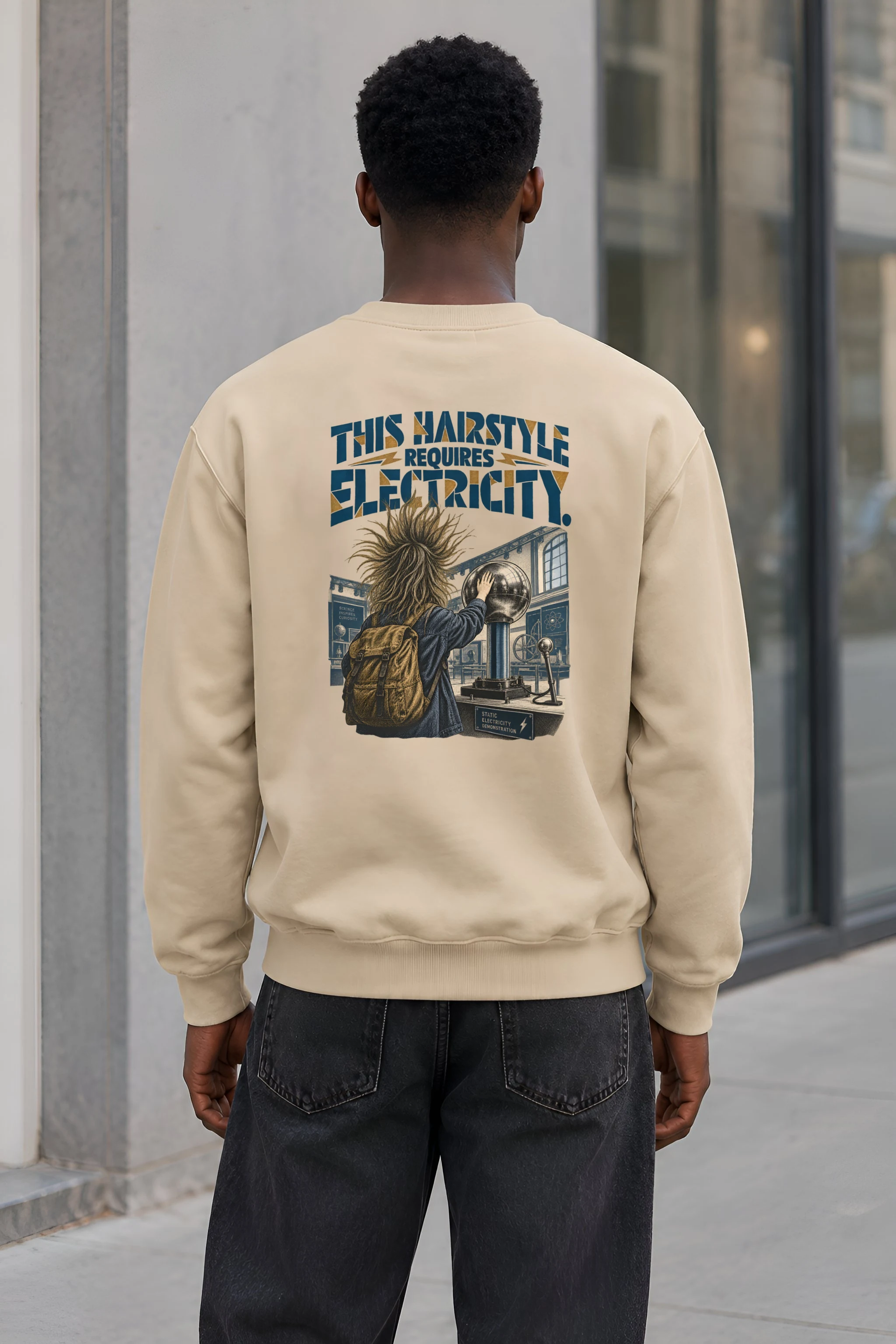 "This Hairstyle Requires Electricity" Heavy Blend Unisex Crewneck Sweatshirt