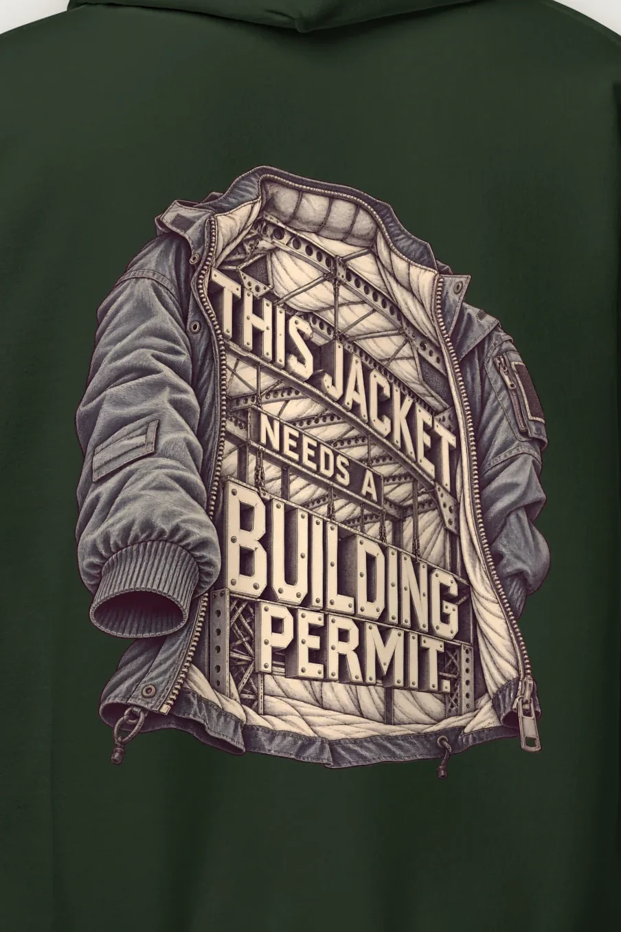 "This Jacket Needs a Building Permit" Heavy Blend Unisex Pullover Hoodie - the graphic up close