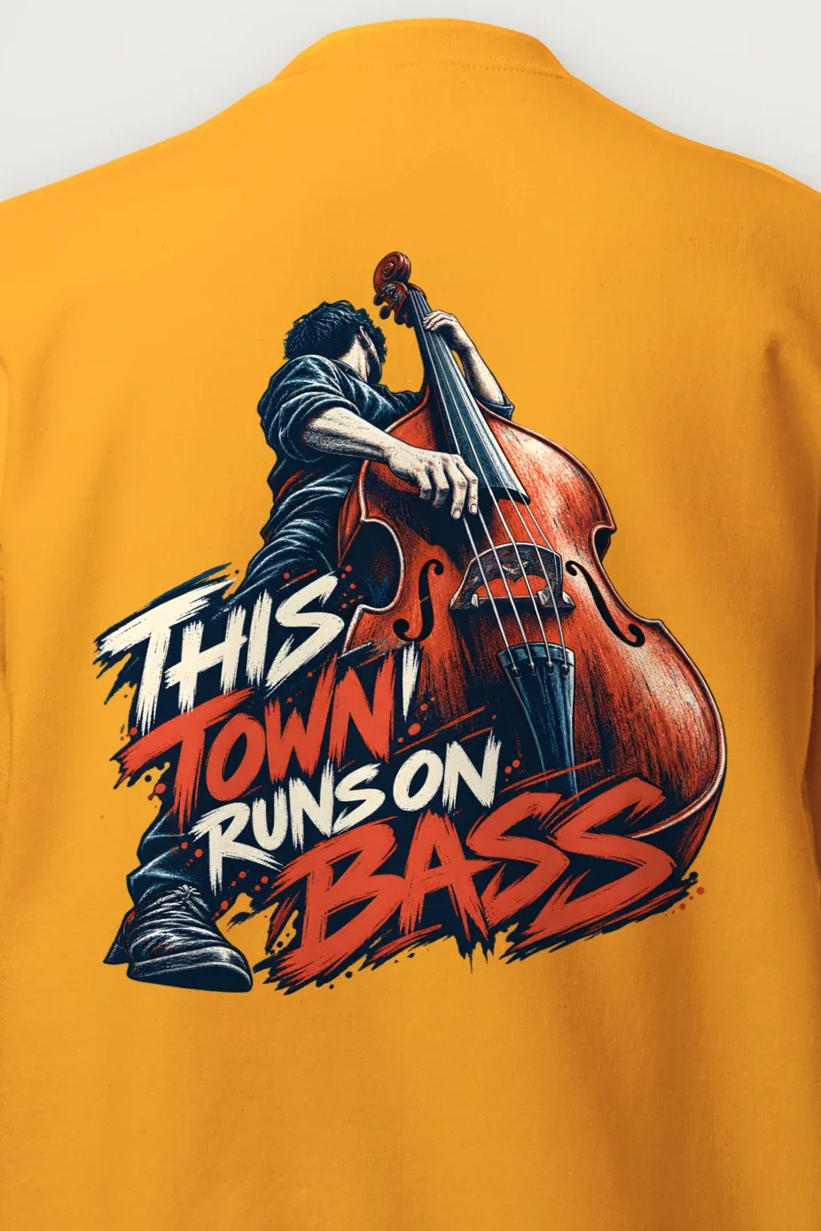 "This Town Runs on Bass" Heavy Blend Unisex Crewneck Sweatshirt - the graphic up close