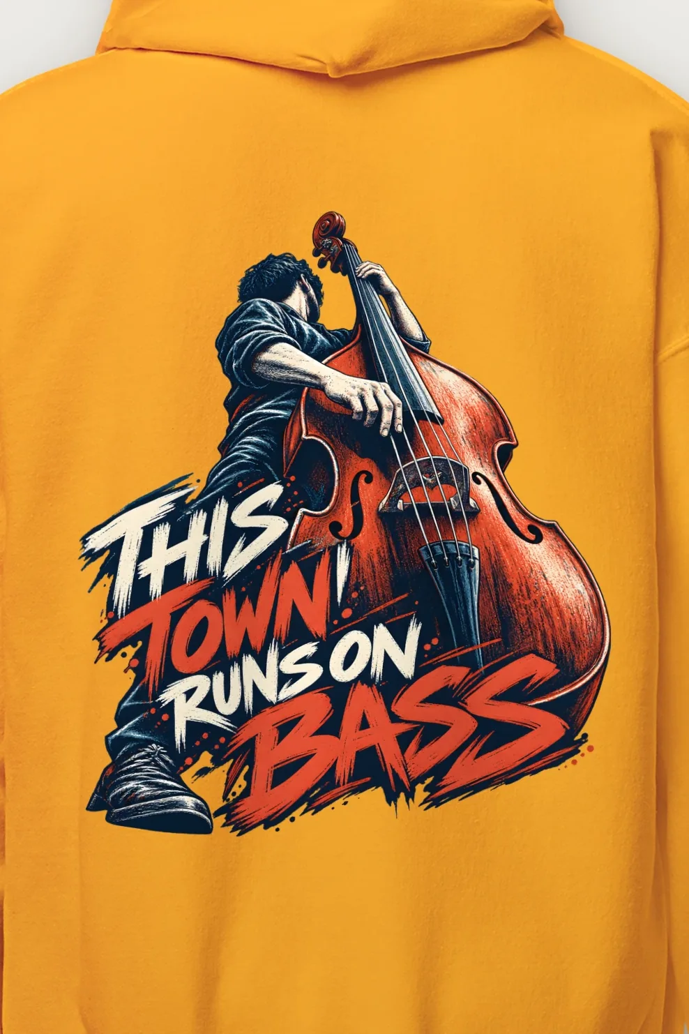 "This Town Runs on Bass" Heavy Blend Unisex Pullover Hoodie - the graphic up close