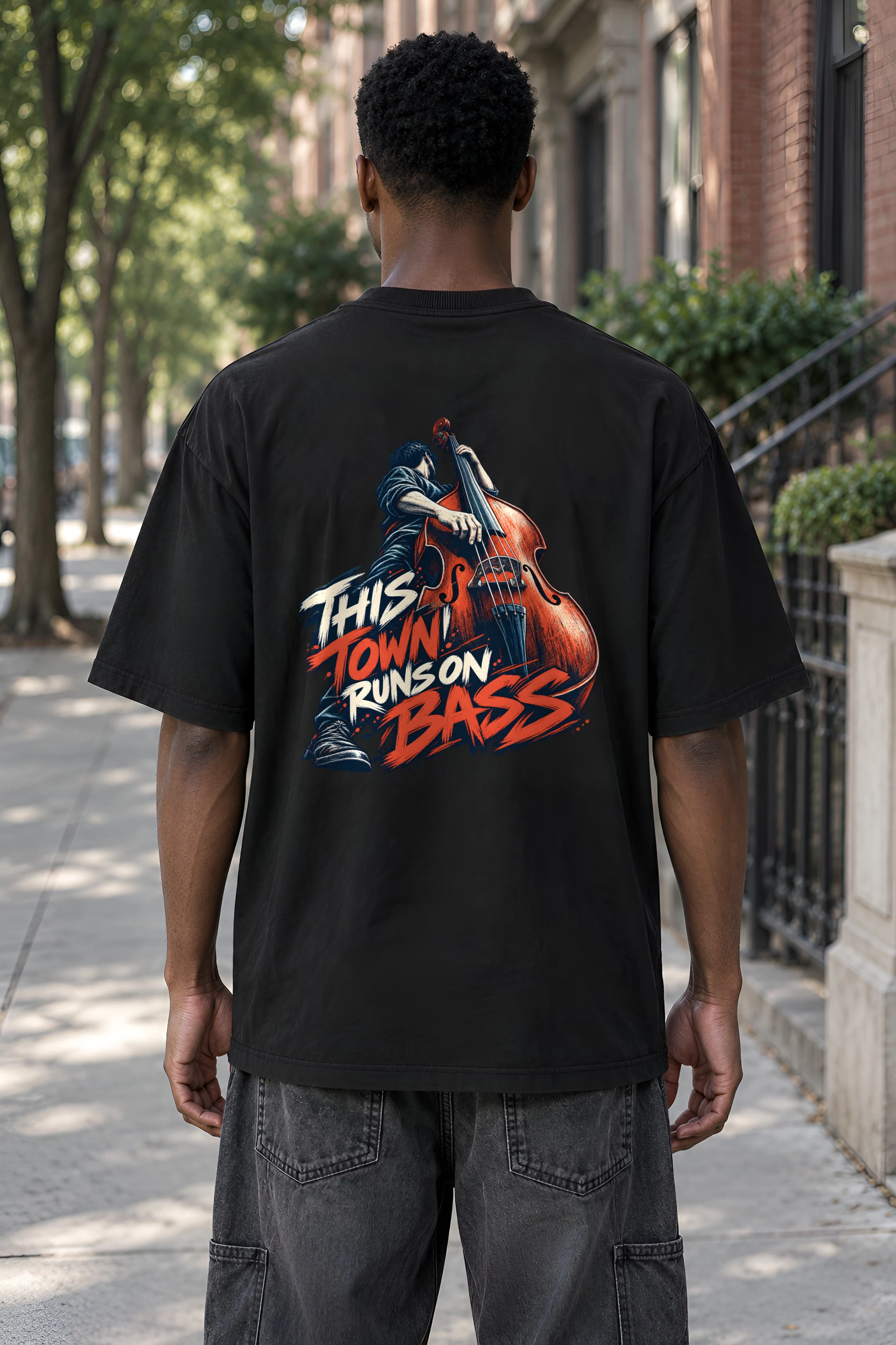 "This Town Runs on Bass" Men's Oversized Heavyweight Crewneck T-Shirt