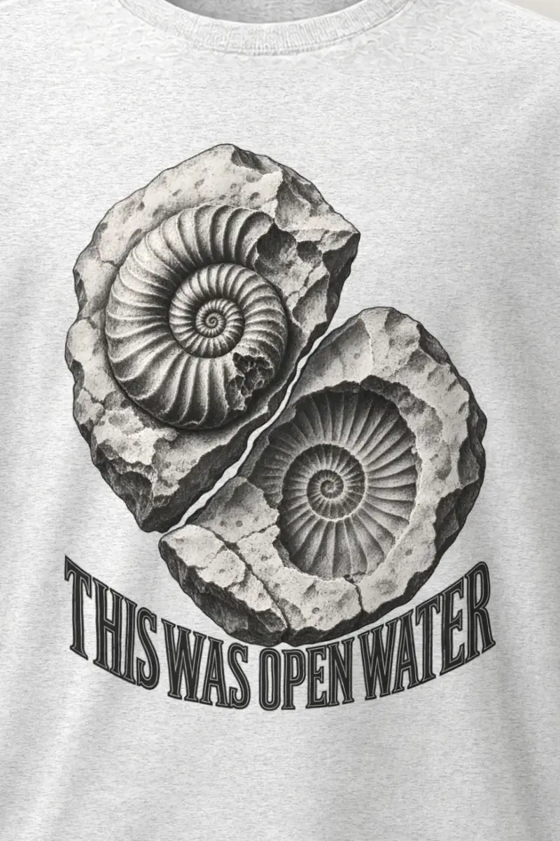 "This Was Open Water" Heavyweight Unisex Crewneck T-shirt - the graphic up close