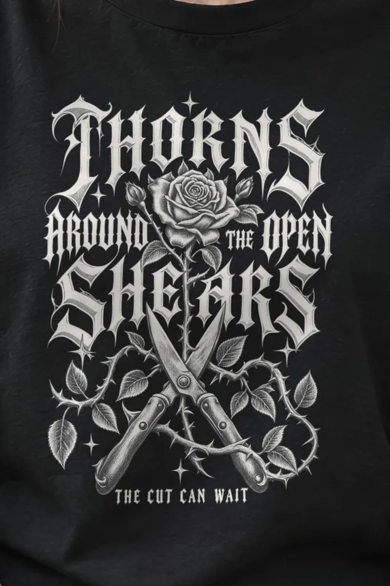 "Thorns Around the Open Shears" Heavyweight Unisex Crewneck T-shirt - the graphic up close