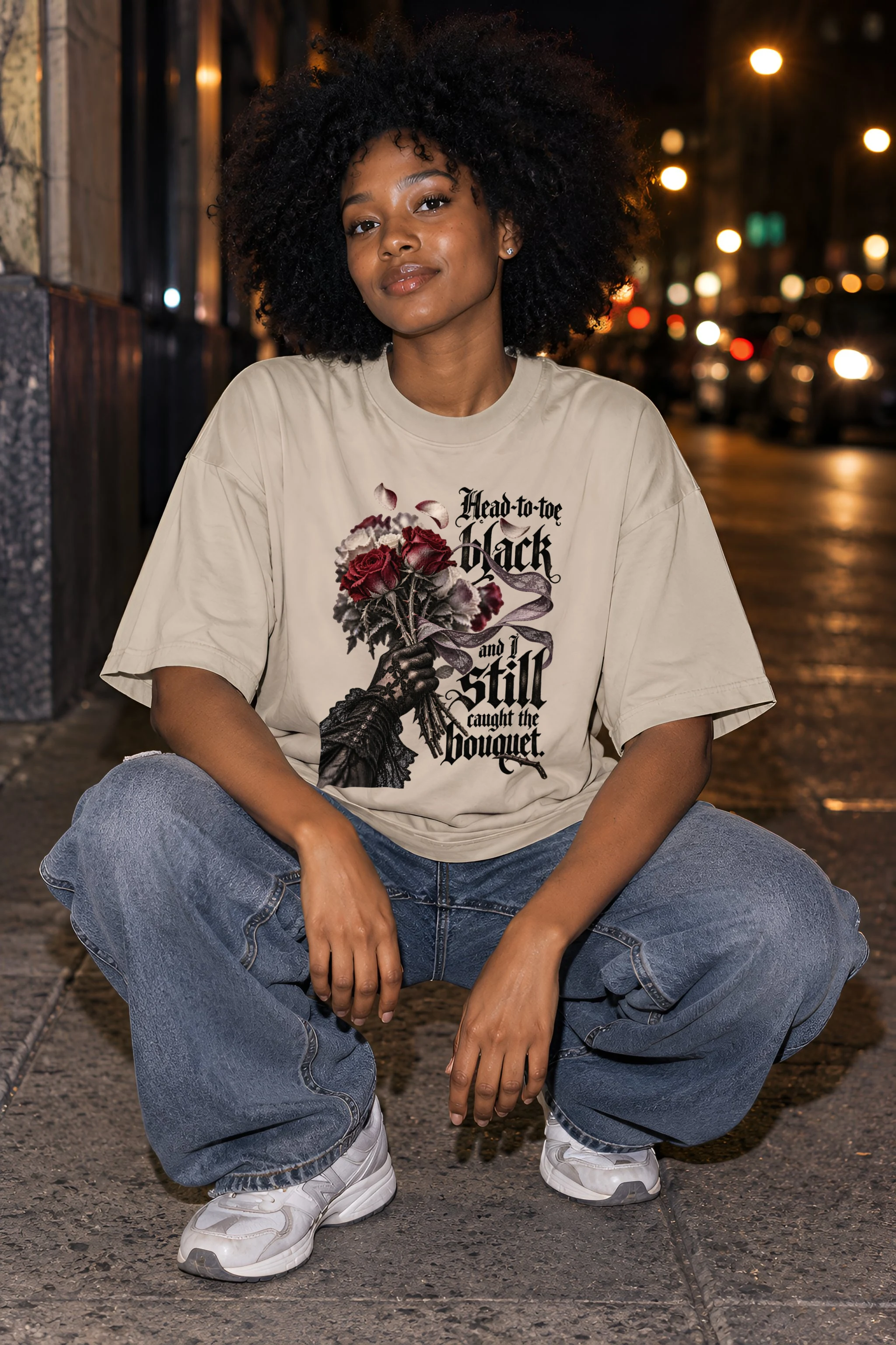 "Thorny Rose Bouquet" Unisex Oversized Heavyweight Crewneck T-Shirt