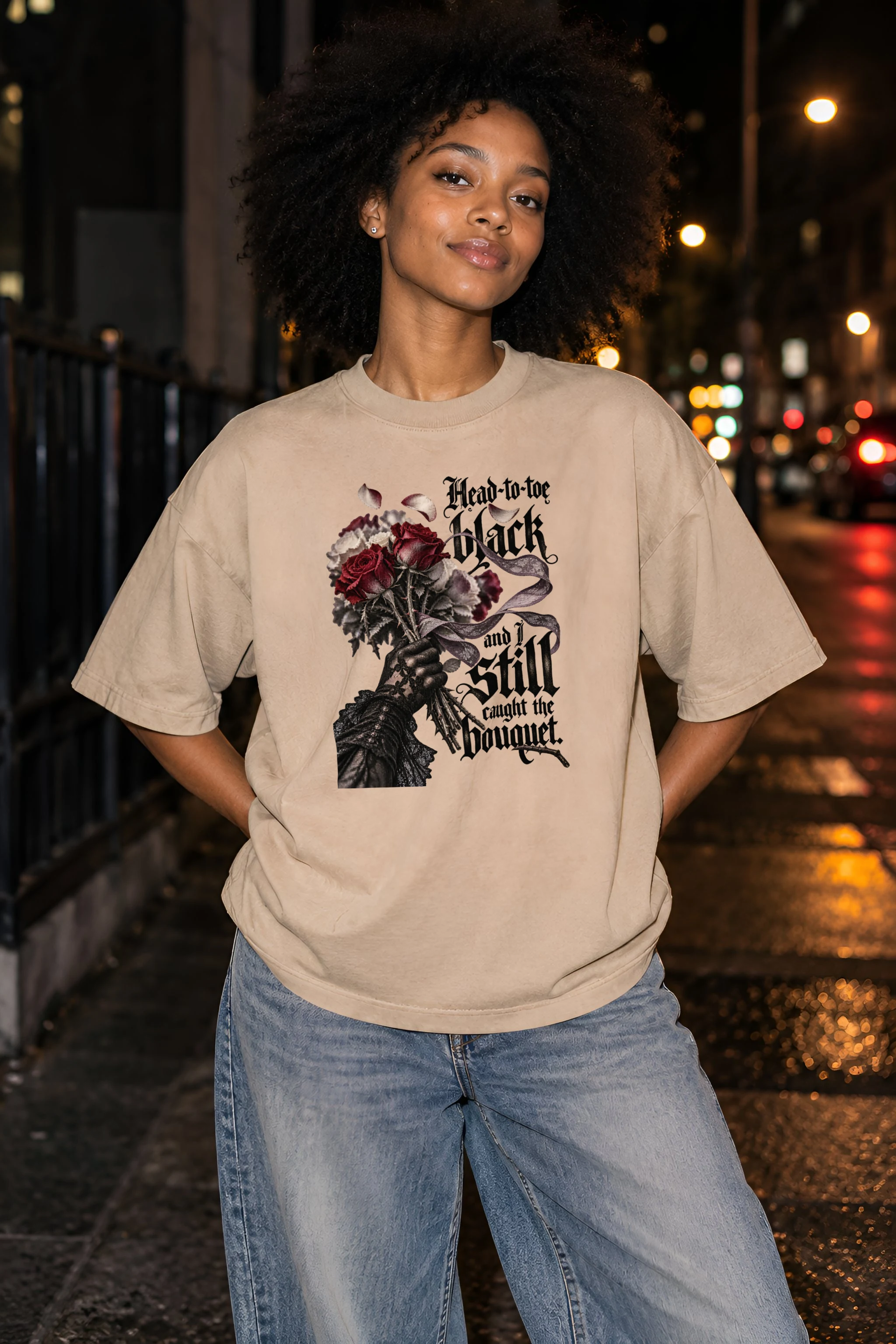 "Thorny Rose Bouquet" Unisex Oversized Heavyweight Crewneck T-Shirt