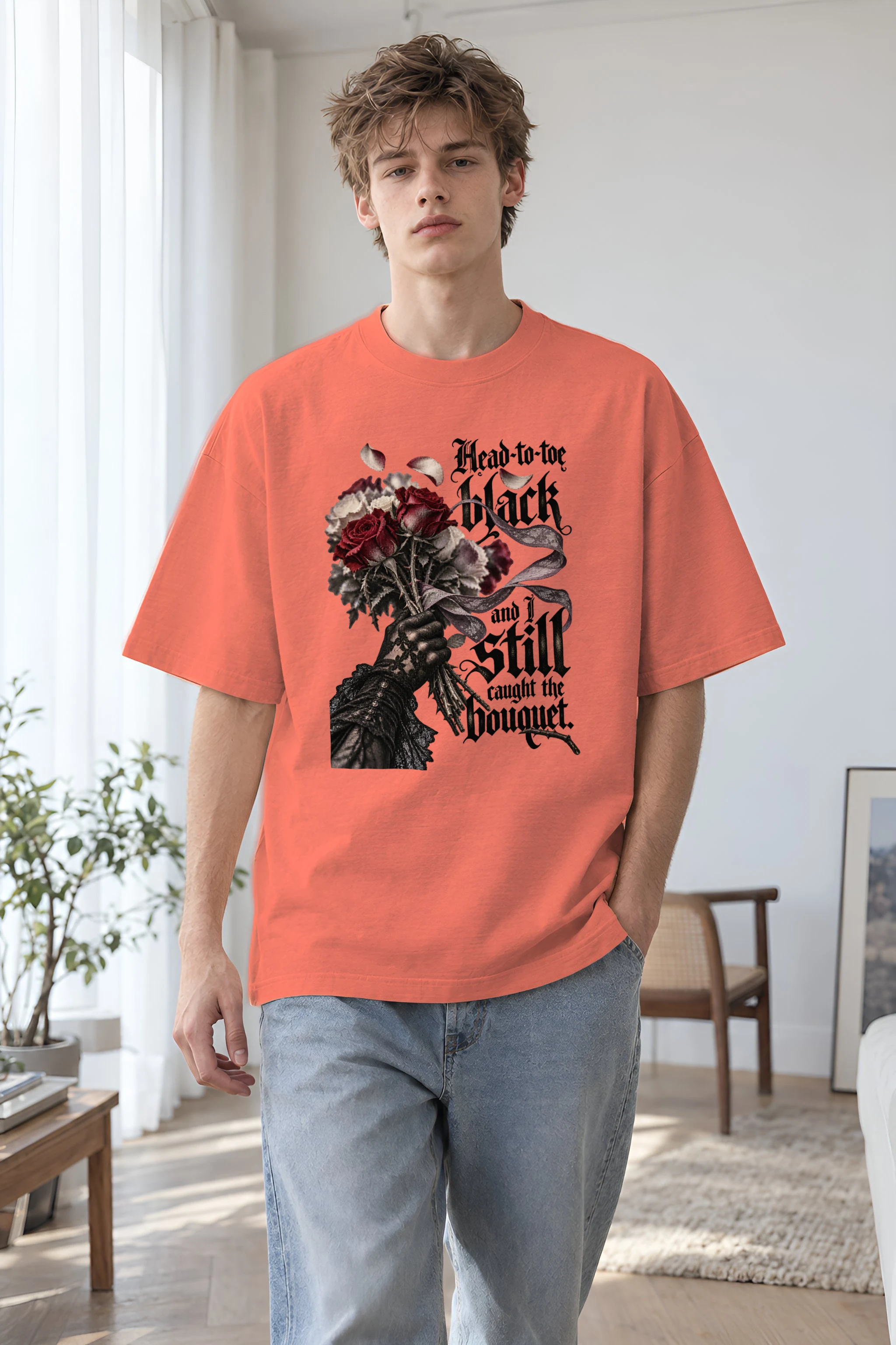 "Thorny Rose Bouquet" Unisex Oversized Heavyweight Crewneck T-Shirt
