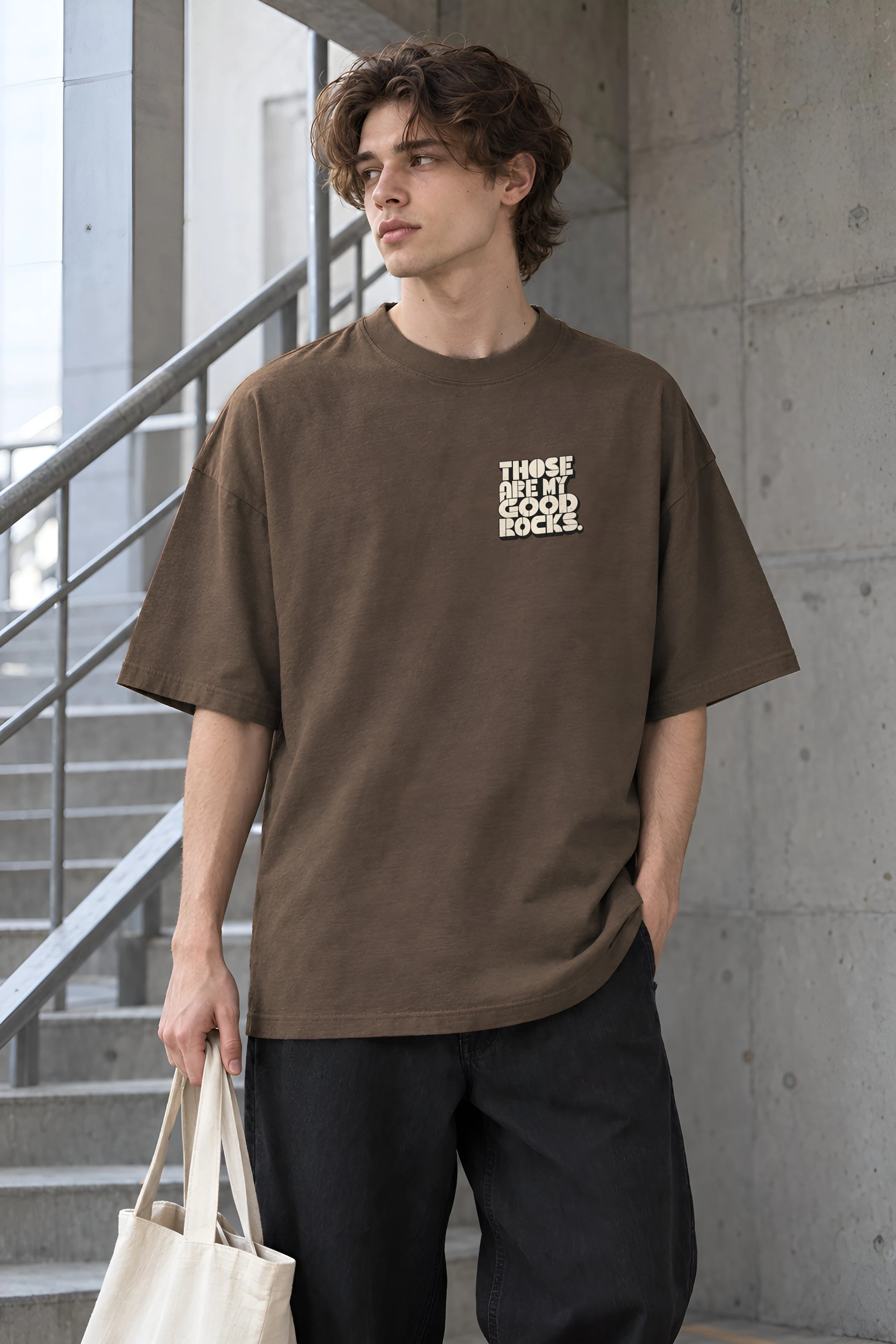 "Those Are My Good Rocks" Men's Oversized Heavyweight Crewneck T-Shirt