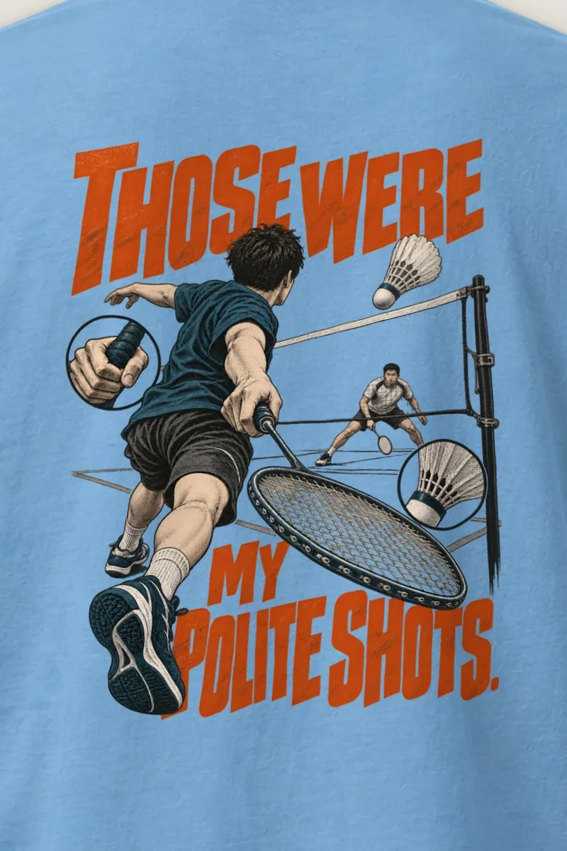 "Those Were My Polite Shots" Heavyweight Unisex Crewneck T-shirt - the graphic up close