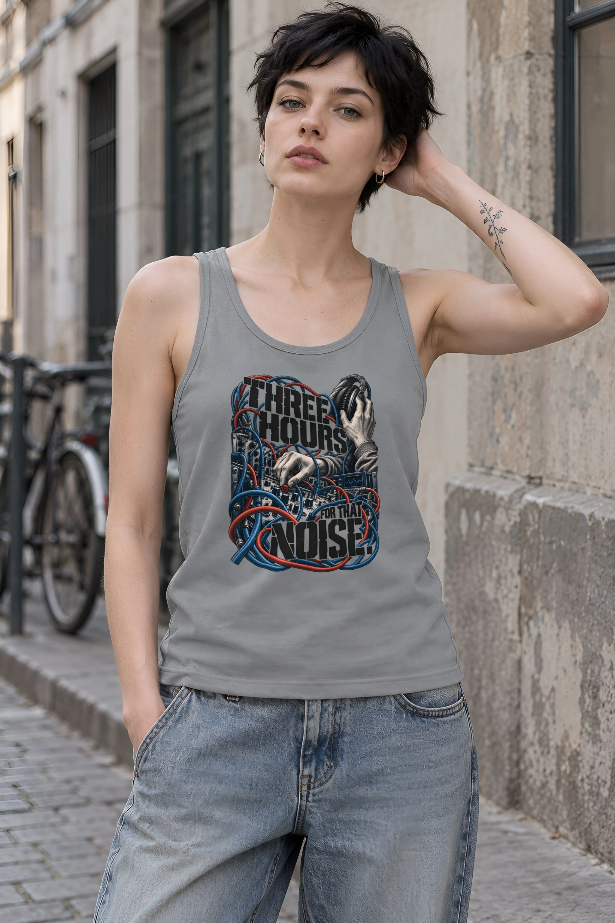 "Three Hours for That Noise" Unisex Jersey Tank