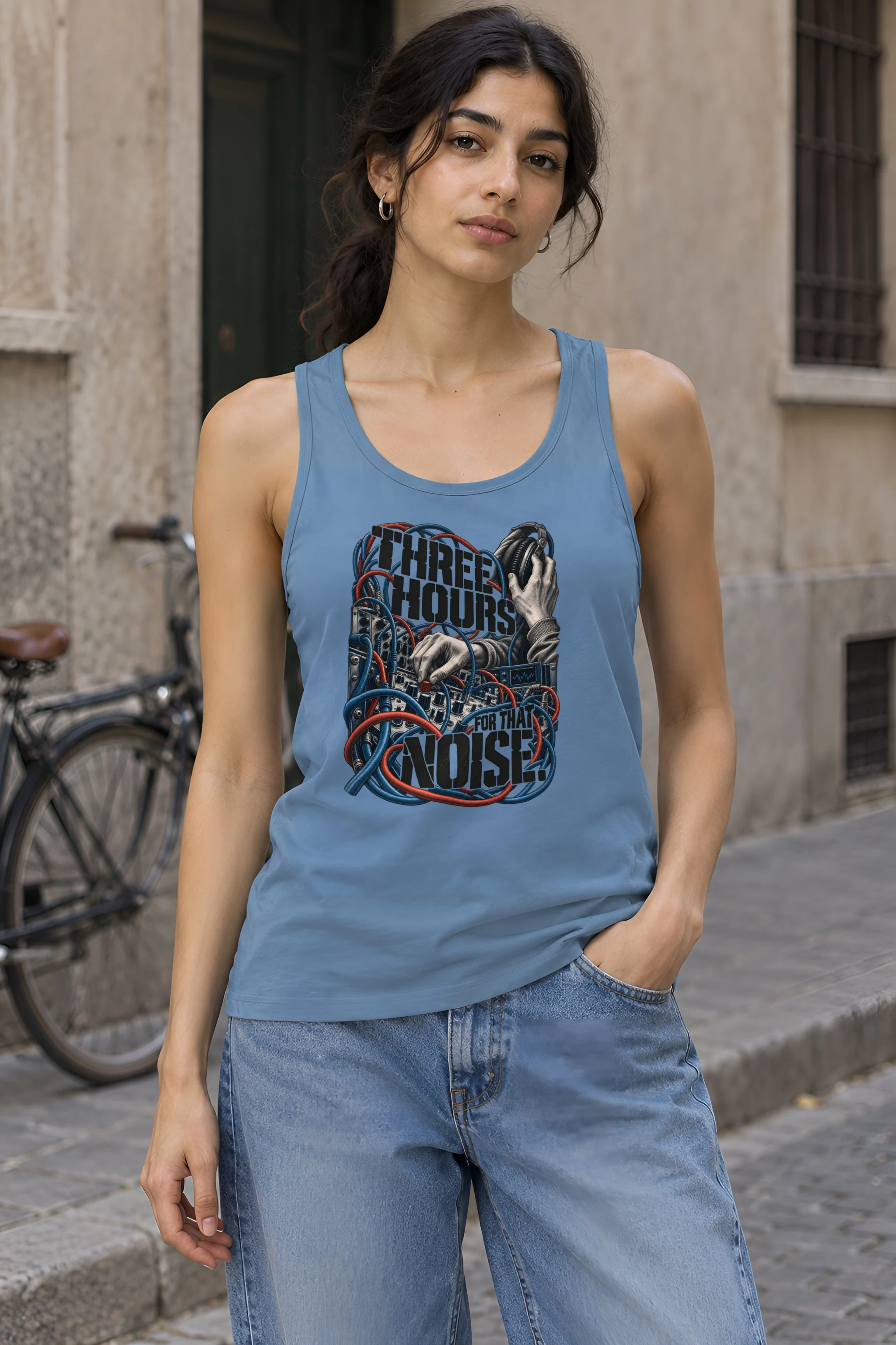 "Three Hours for That Noise" Unisex Jersey Tank