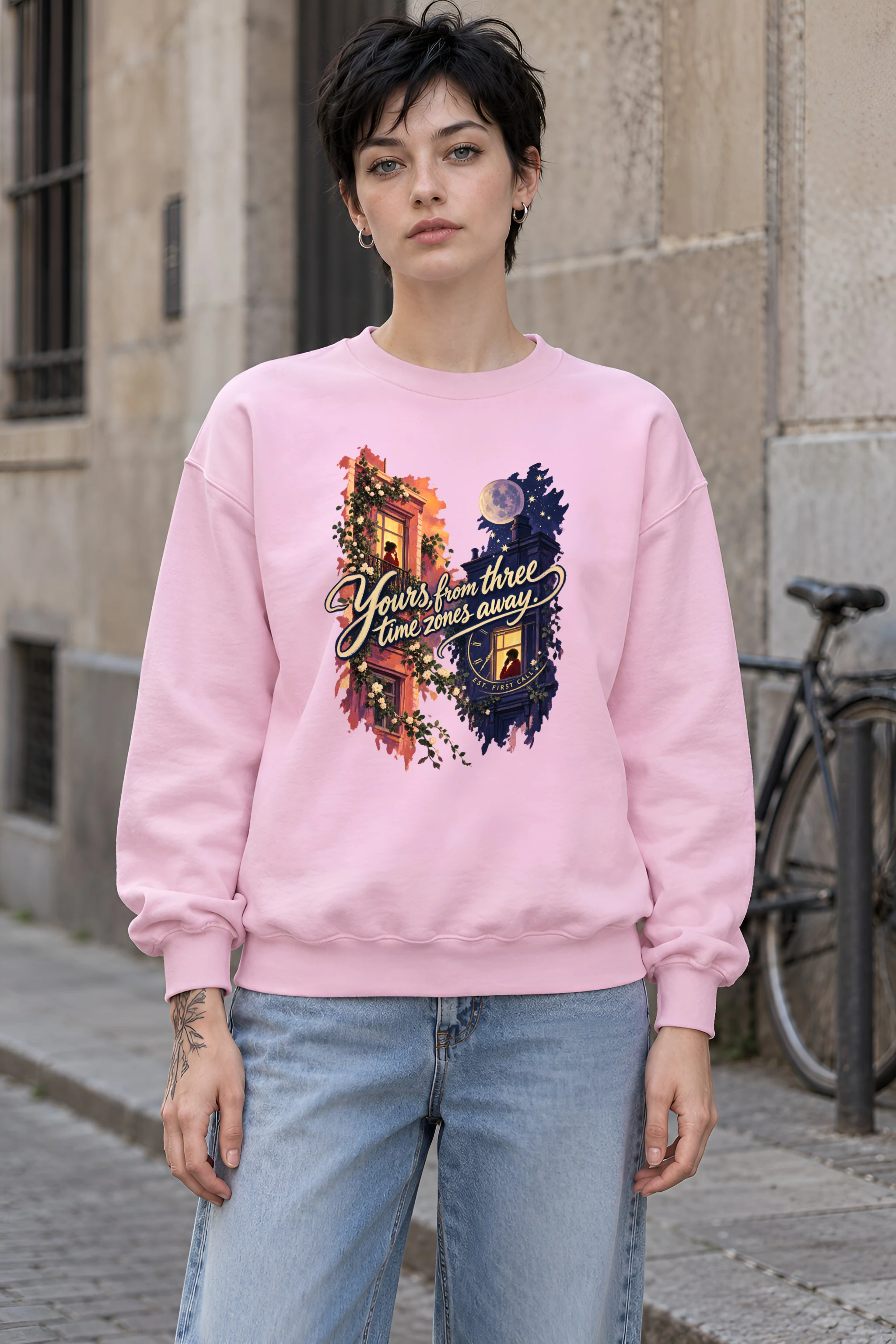 "Three Time Zones Away" Unisex Crewneck Sweatshirt
