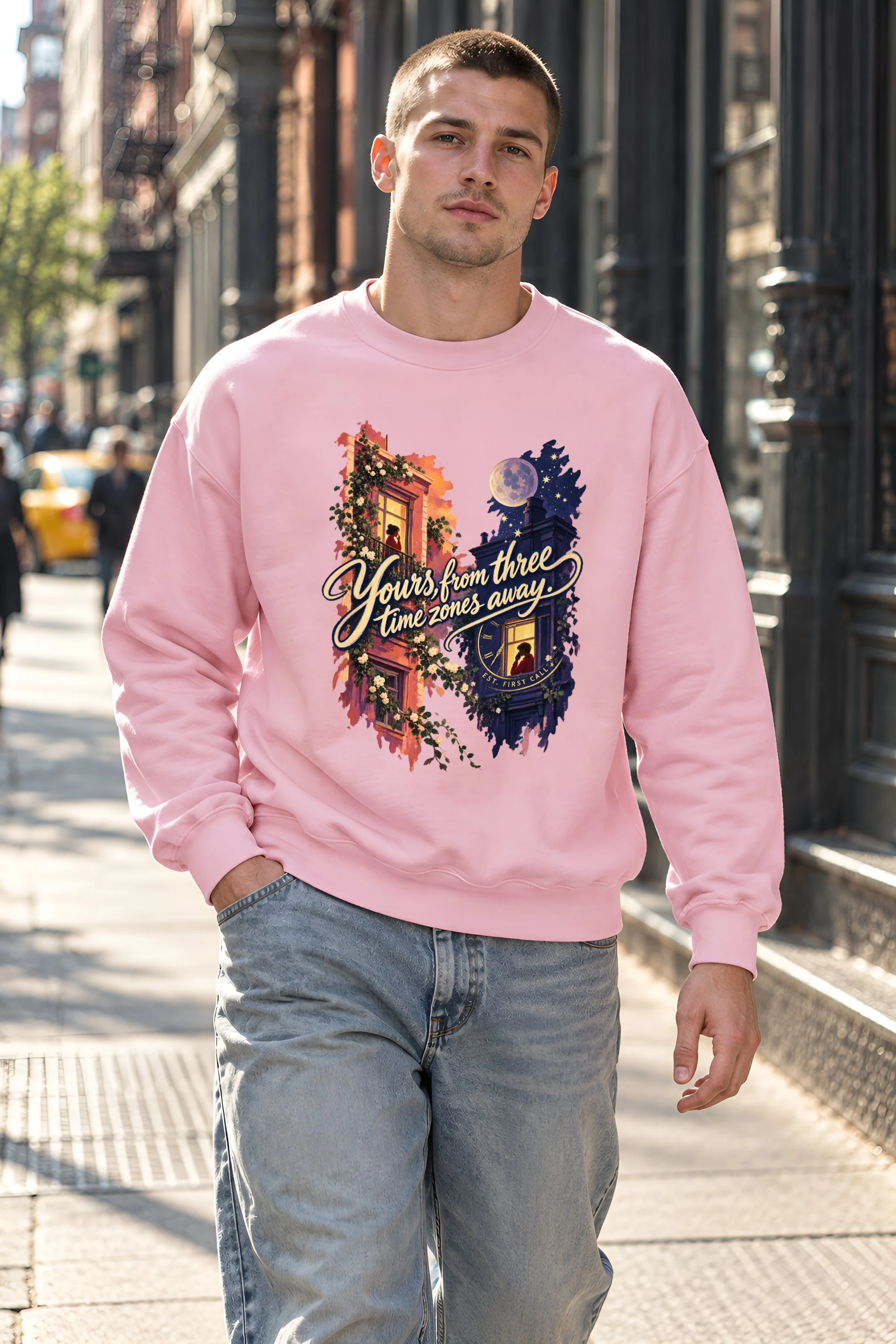 "Three Time Zones Away" Unisex Crewneck Sweatshirt