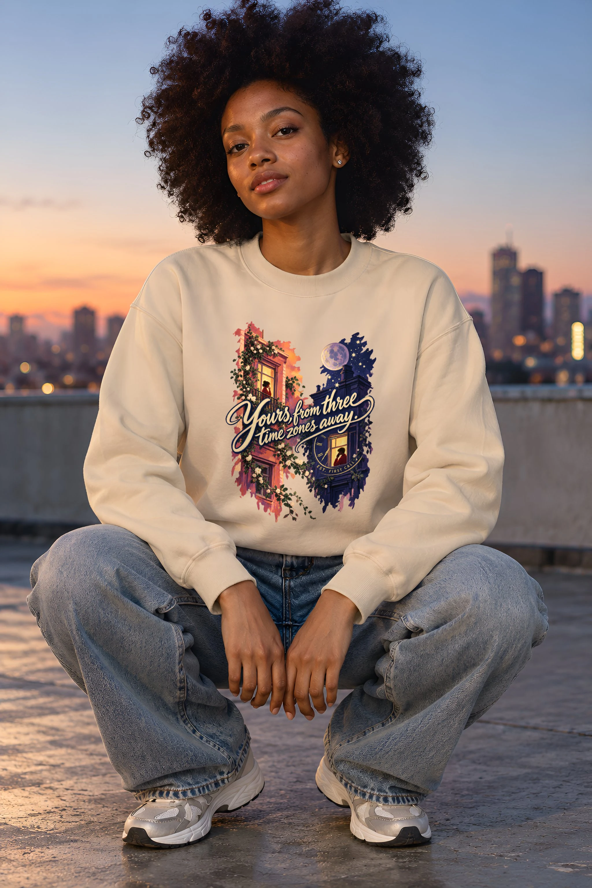 "Three Time Zones Away" Unisex Crewneck Sweatshirt