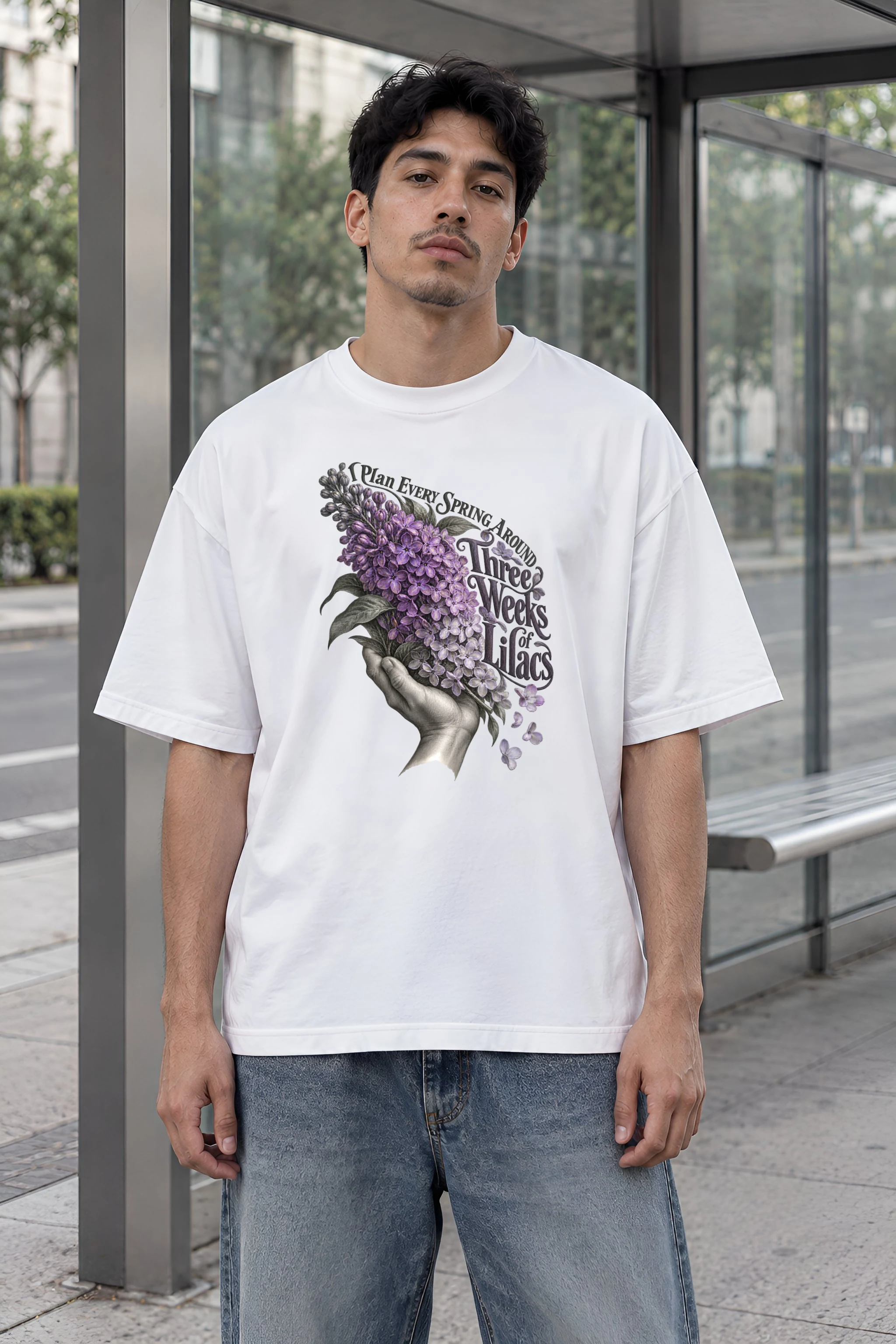 "Three Weeks of Lilacs" Unisex Oversized Heavyweight Crewneck T-Shirt