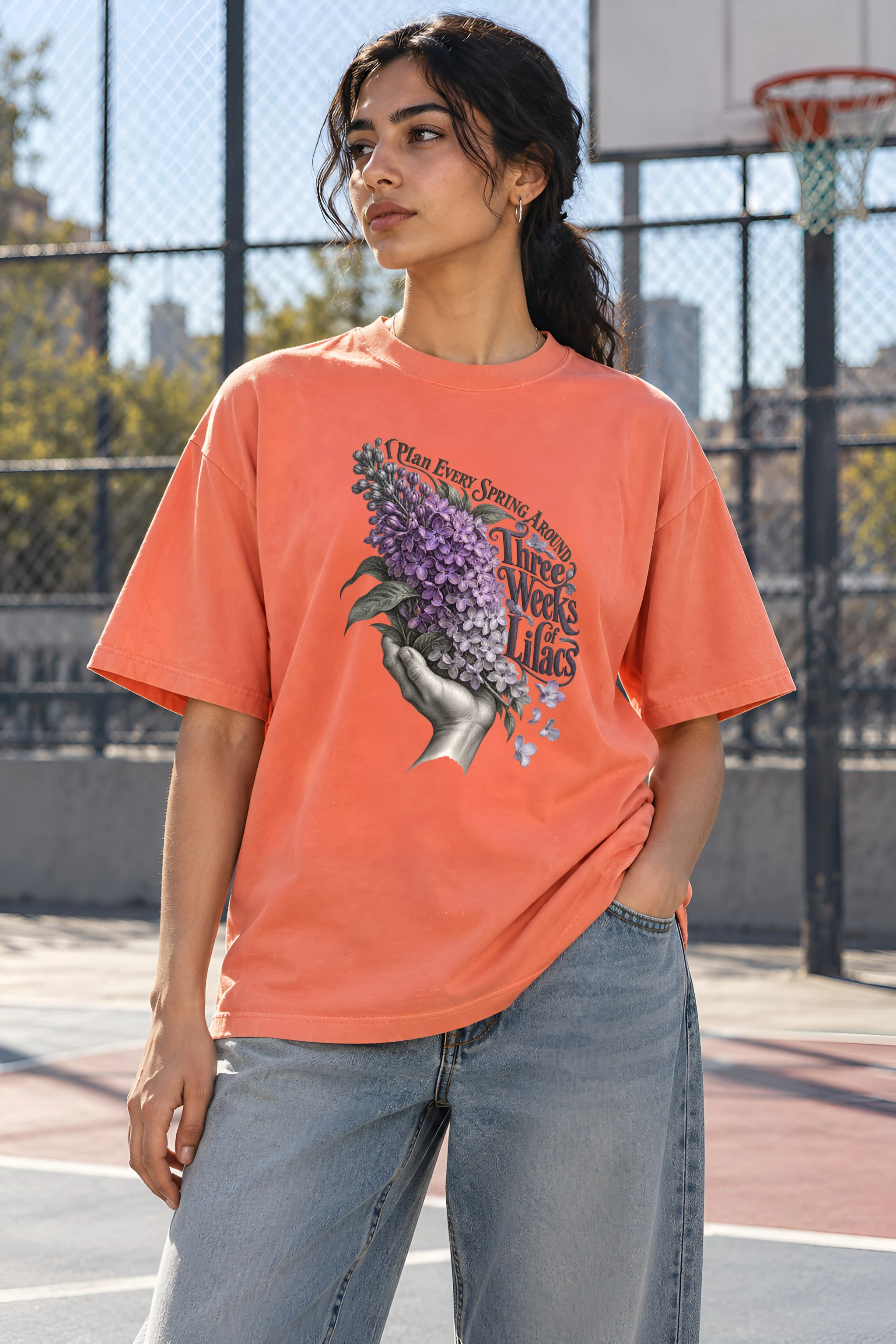 "Three Weeks of Lilacs" Unisex Oversized Heavyweight Crewneck T-Shirt