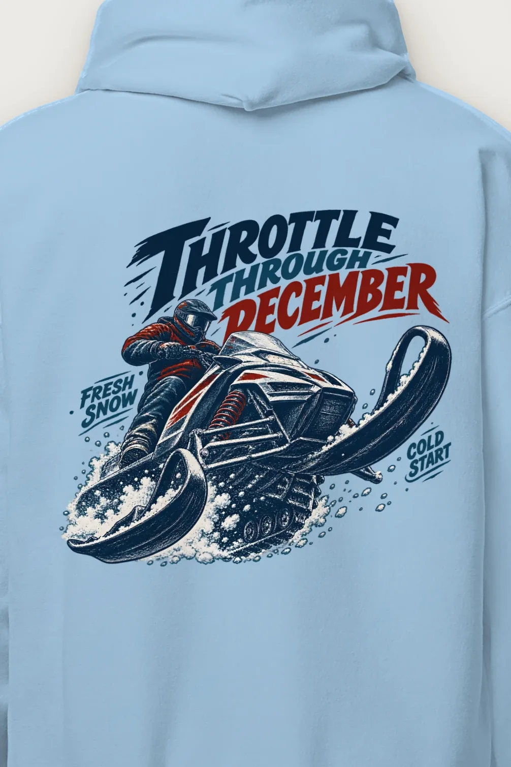 "Throttle Through December" Heavy Blend Unisex Pullover Hoodie - the graphic up close