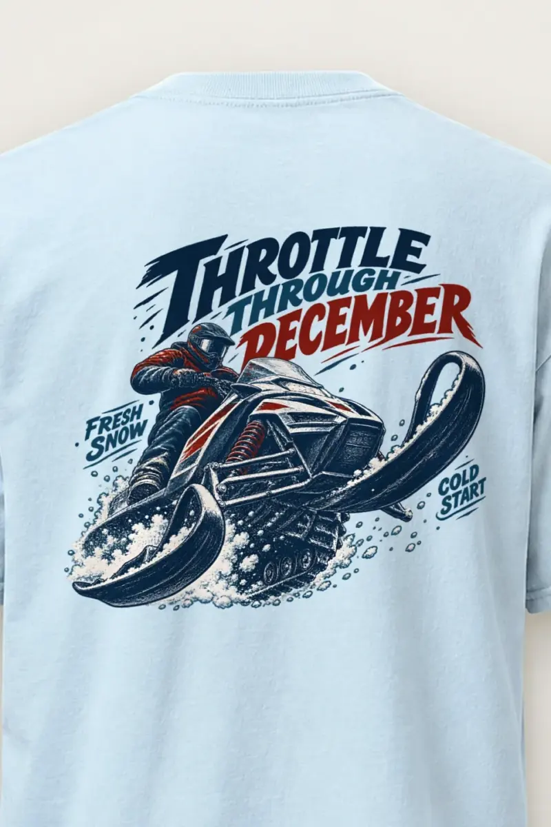 "Throttle Through December" Heavyweight Unisex Crewneck T-shirt - the graphic up close