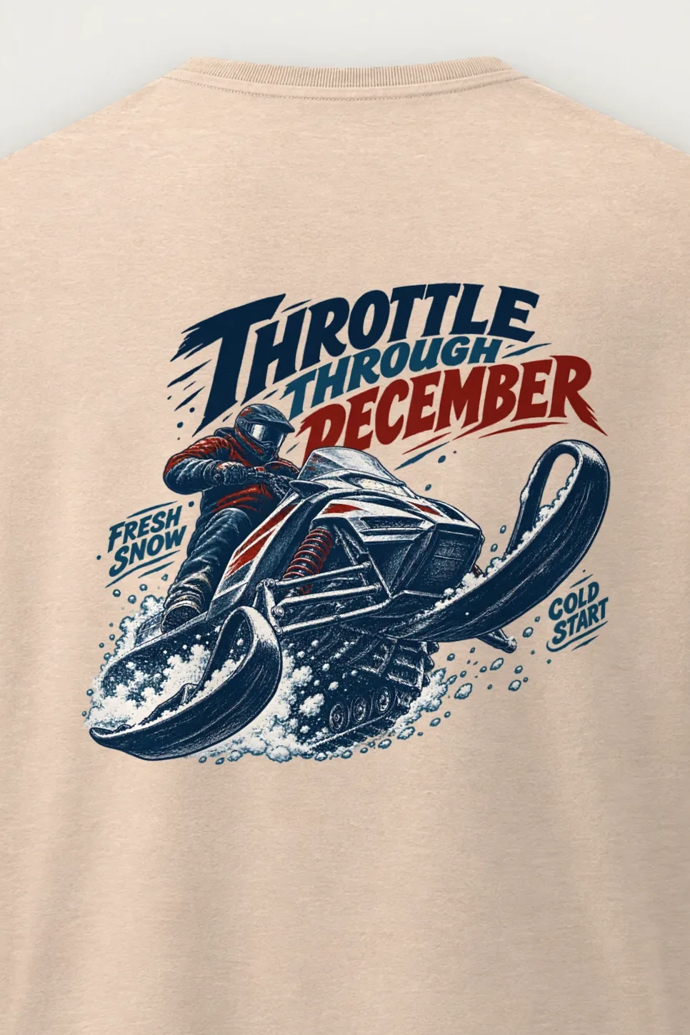 "Throttle Through December" Men’s Oversized Heavyweight Crewneck T-Shirt - the graphic up close