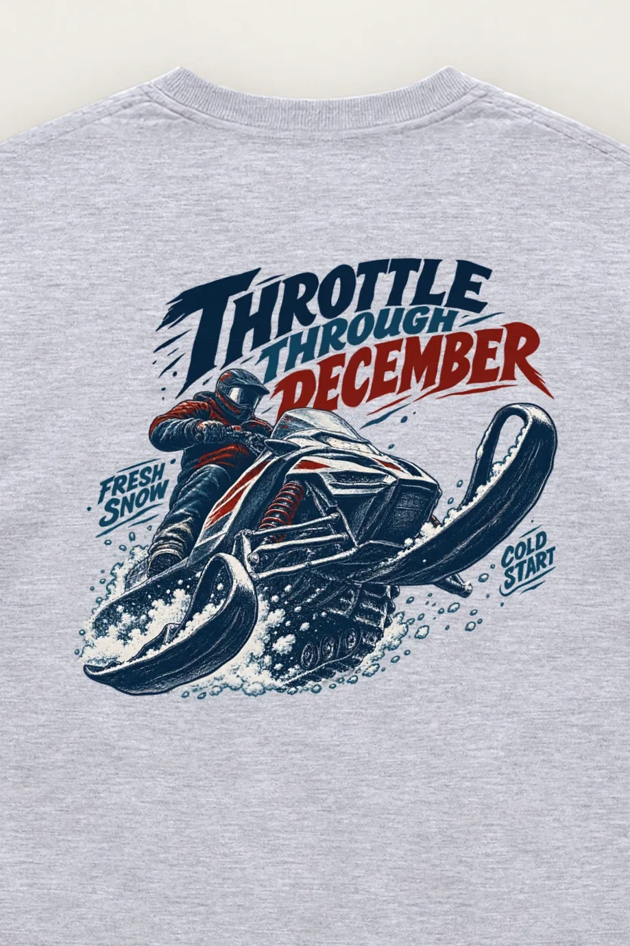 "Throttle Through December" Unisex Longsleeve T-shirt - the graphic up close