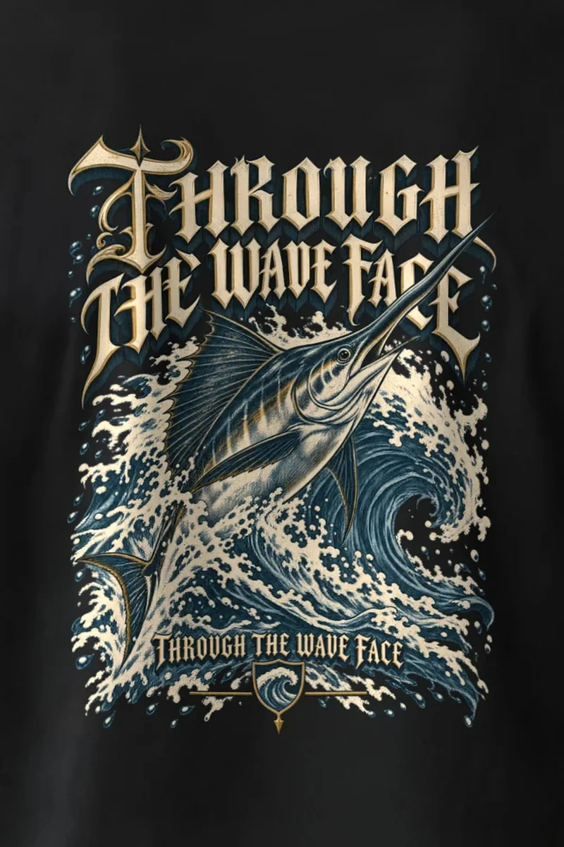 "Through the Wave Face" Heavyweight Unisex Crewneck T-shirt - the graphic up close