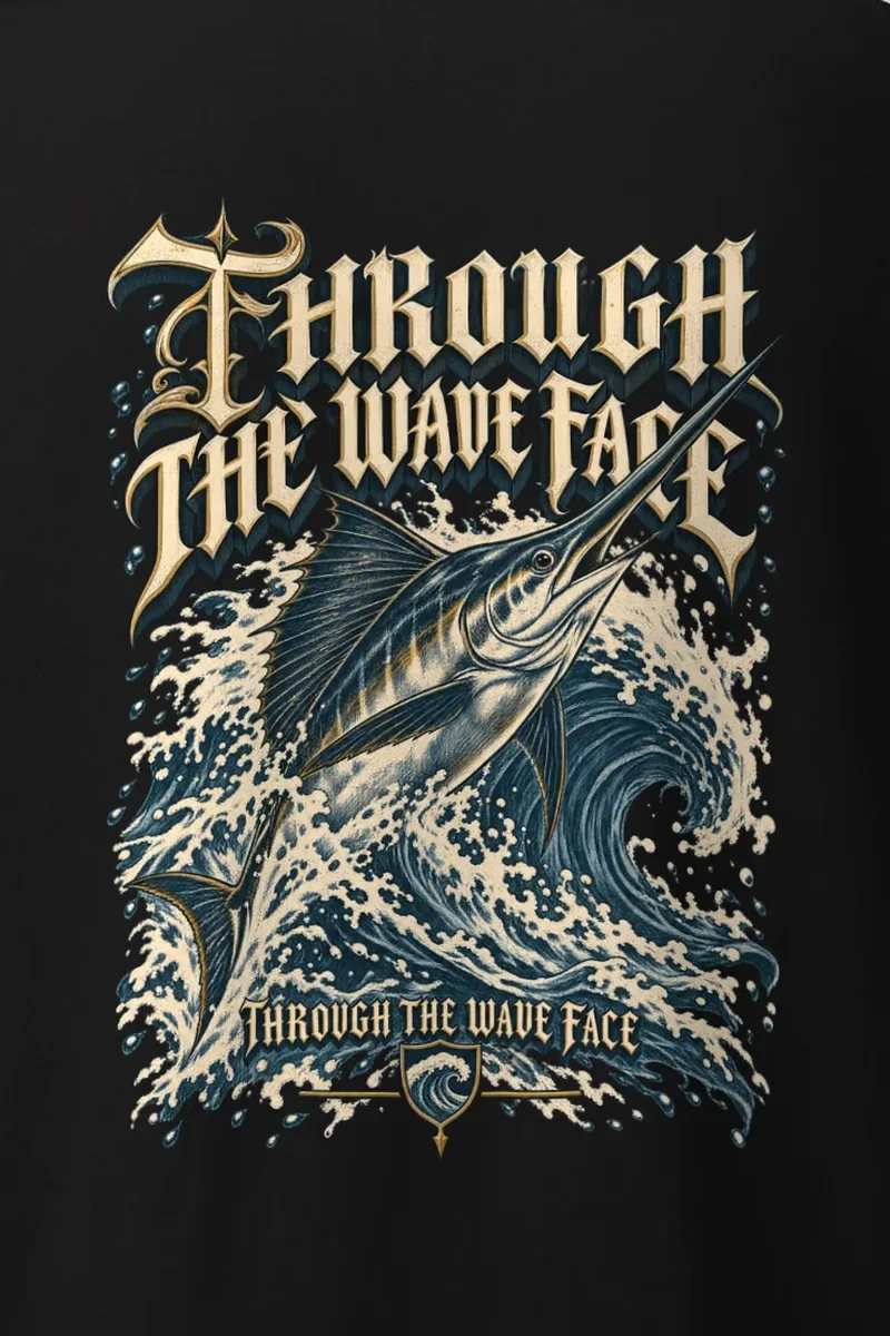 "Through the Wave Face" Heavyweight Unisex Crewneck T-shirt - the graphic up close