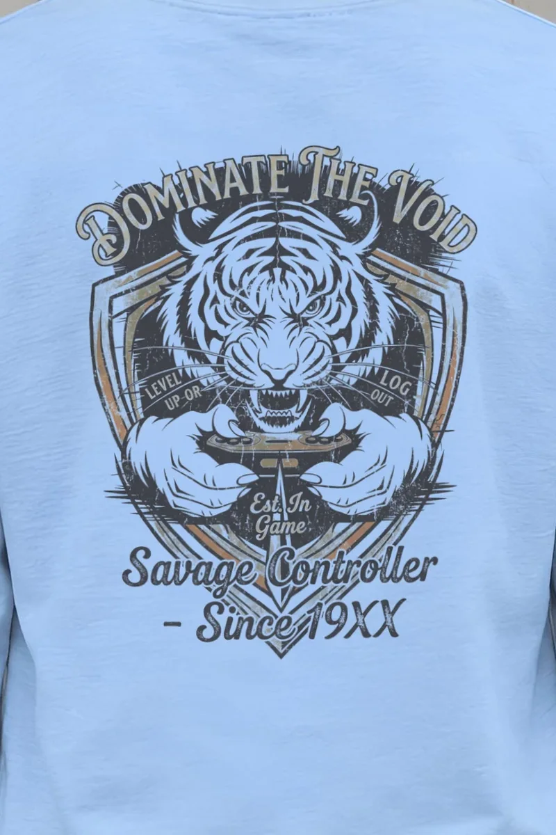 "Tiger Controller Shield" Unisex Longsleeve T-shirt - the graphic up close
