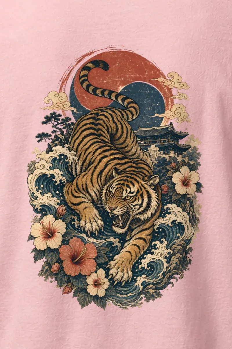 "Tiger Wave Prowl" Heavyweight Unisex Crewneck T-shirt