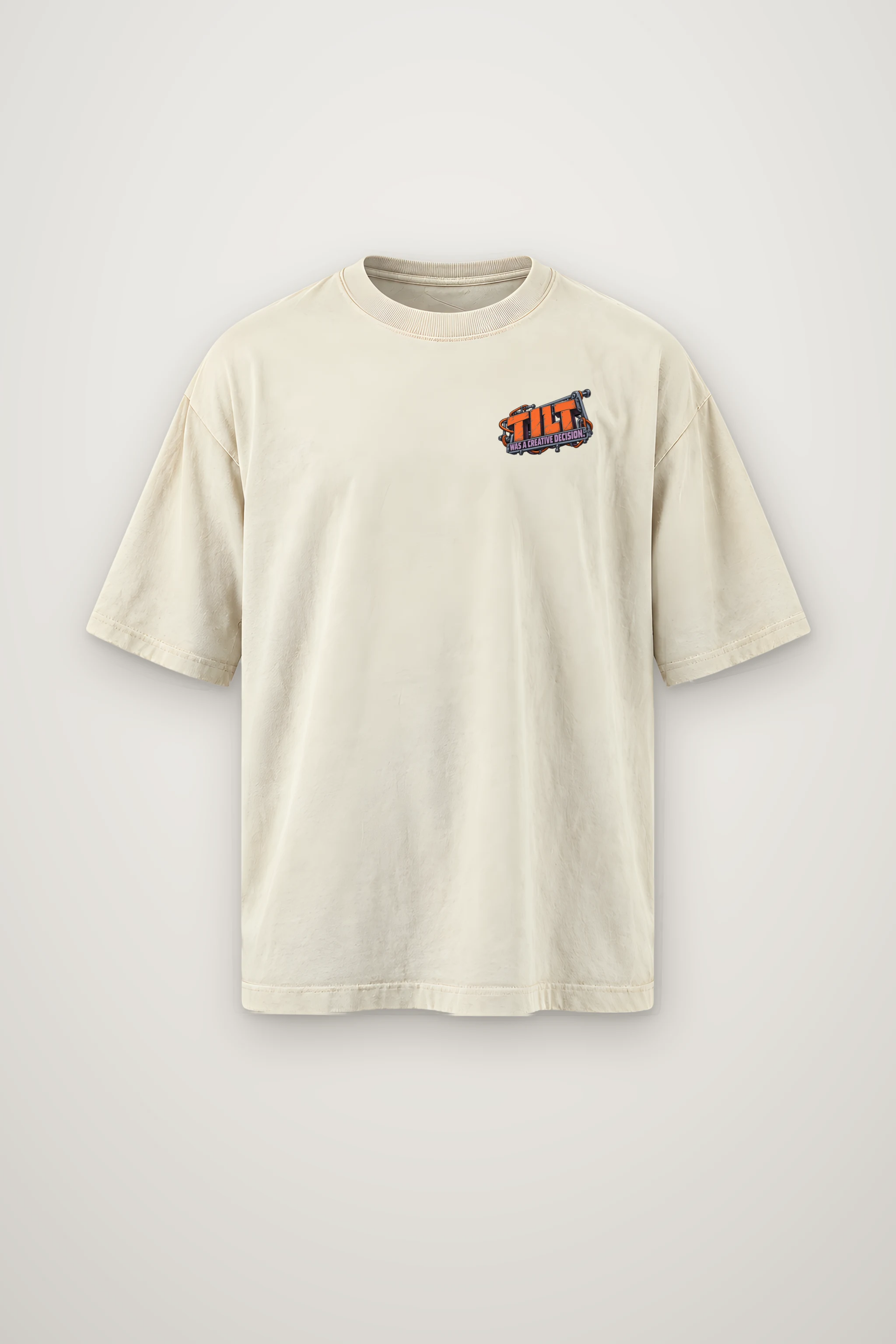"Tilt Was a Creative Decision" Men's Oversized Heavyweight Crewneck T-Shirt