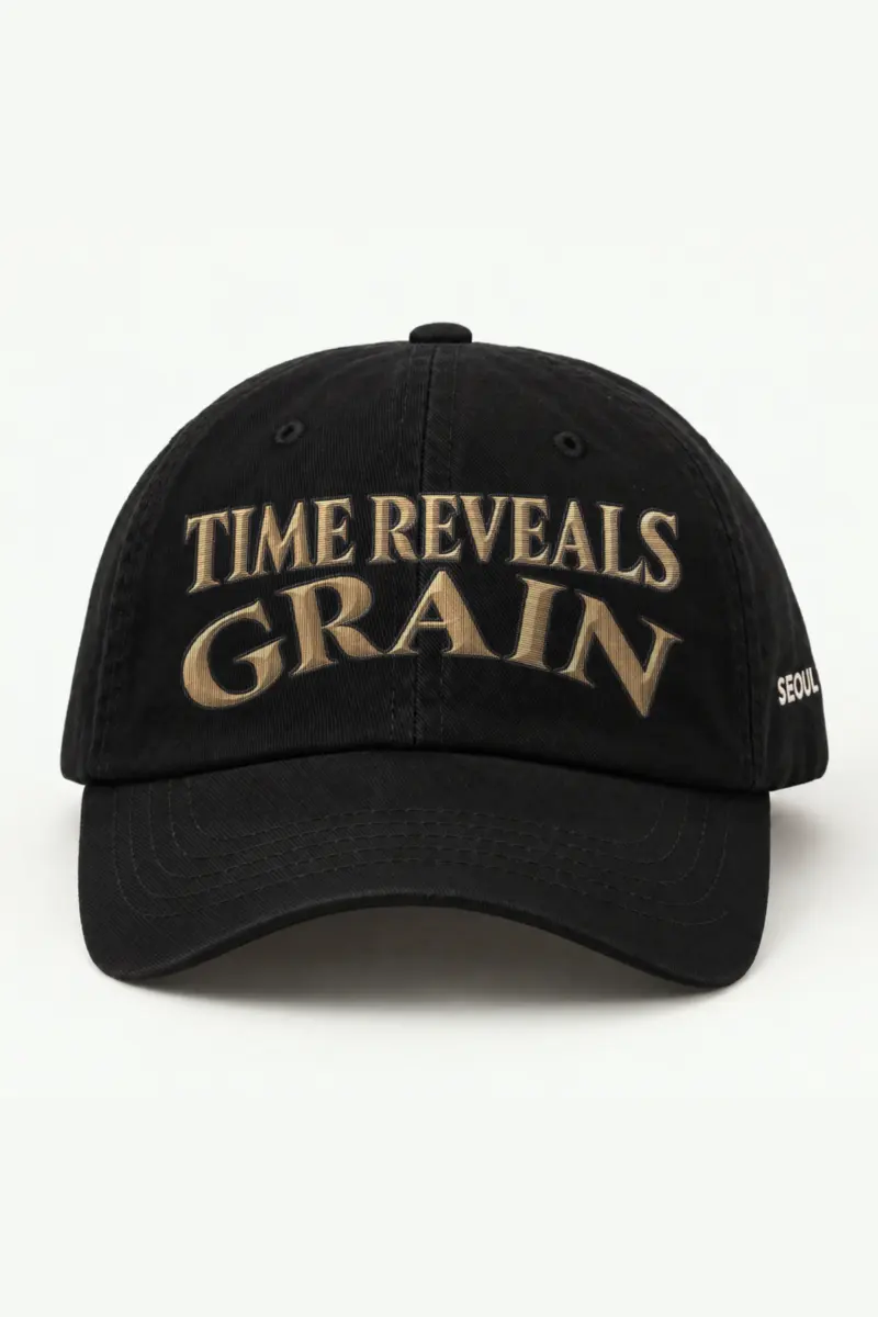 "Time Reveals Grain" Classic Dad Hat · Embroidered — black/cap-front