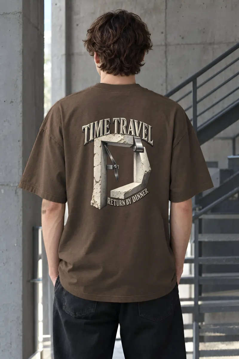 “Time Travel Return By Dinner” Men’s Oversized Heavyweight Crewneck T-Shirt