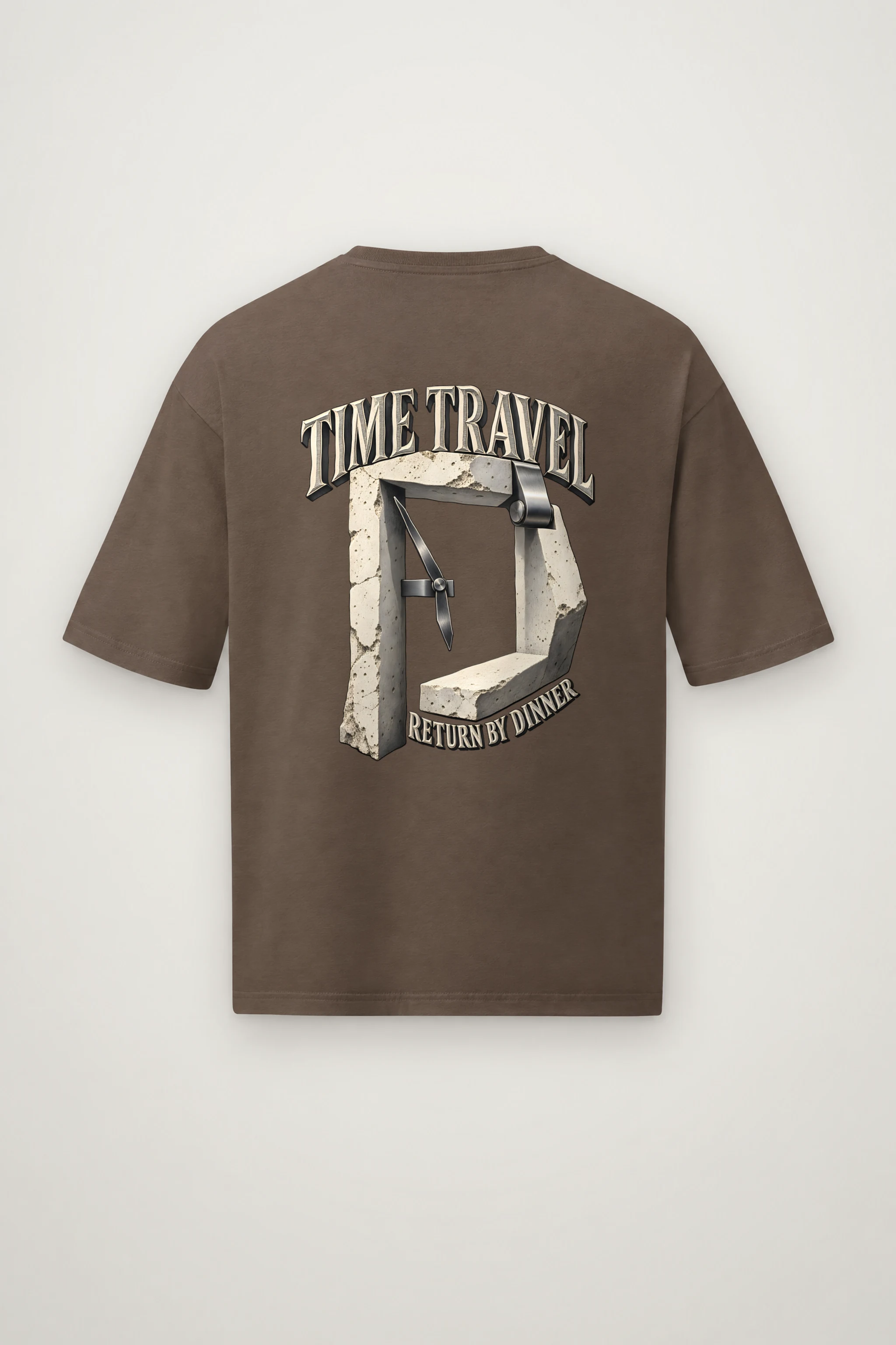 "Time Travel Return By Dinner" Men's Oversized Heavyweight Crewneck T-Shirt