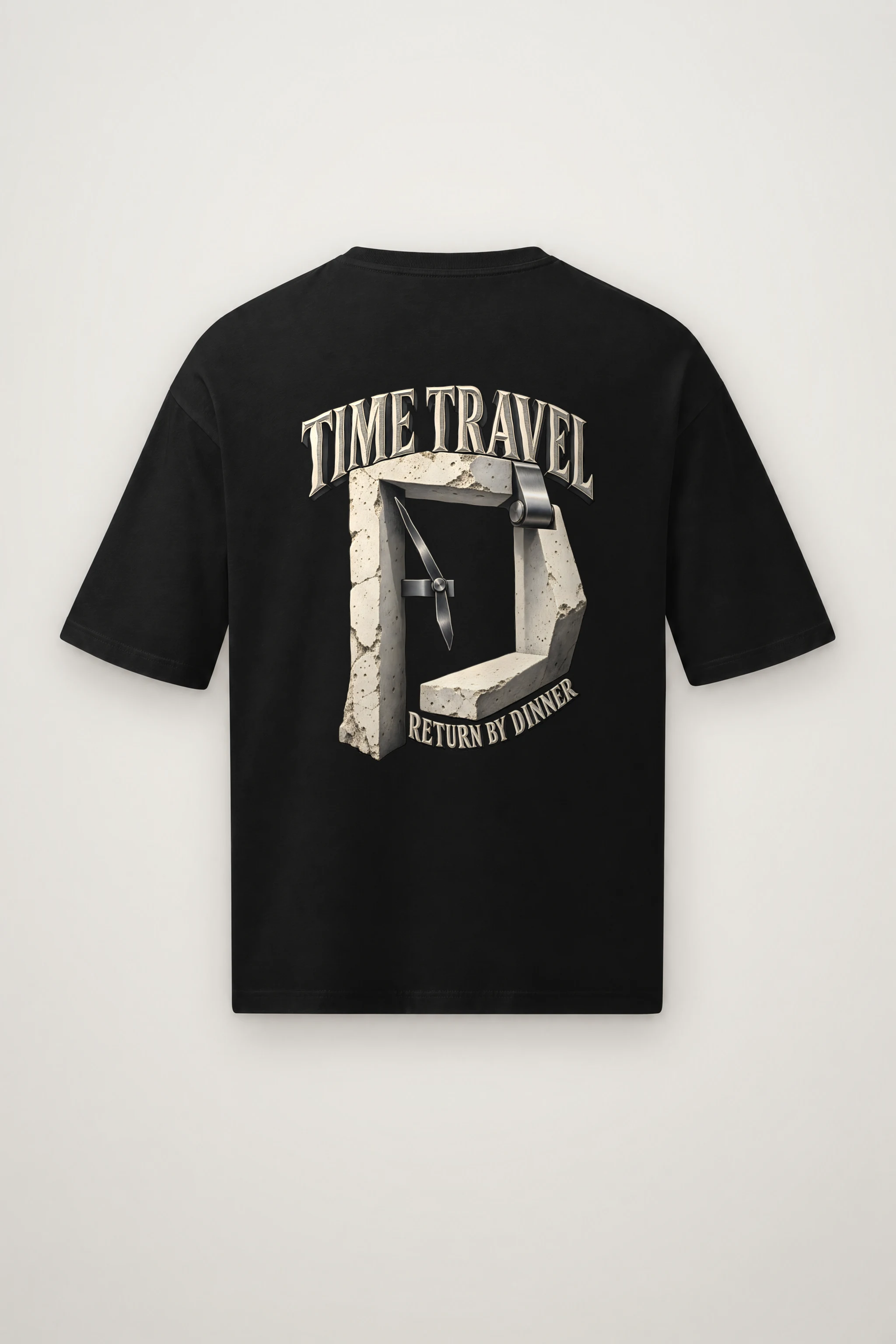 "Time Travel Return By Dinner" Men's Oversized Heavyweight Crewneck T-Shirt