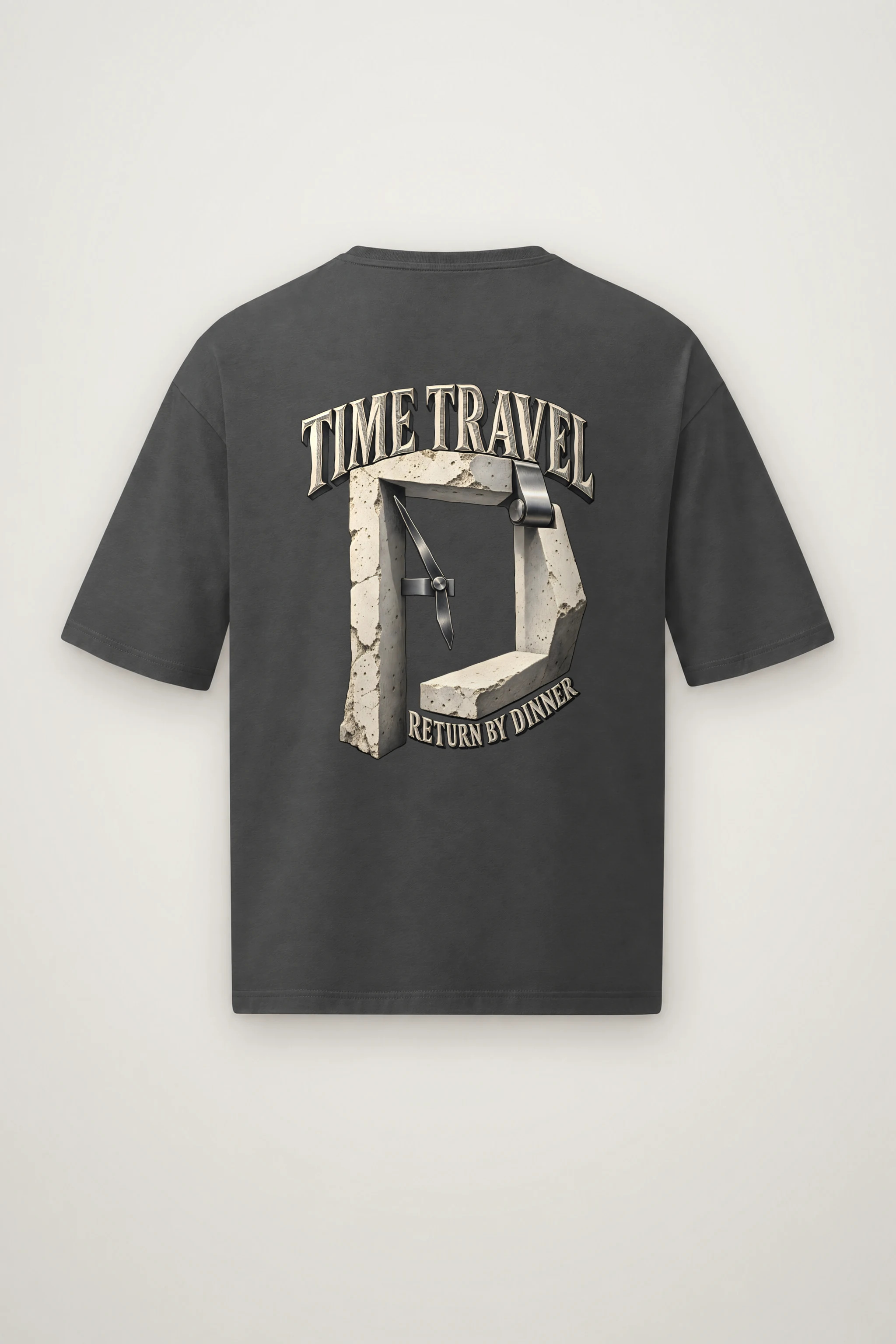 "Time Travel Return By Dinner" Men's Oversized Heavyweight Crewneck T-Shirt