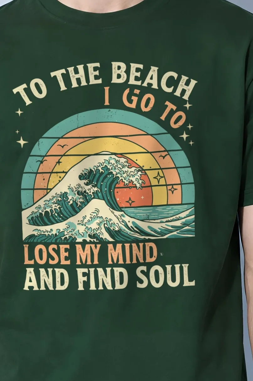 "To The Beach" Heavyweight Unisex Crewneck T-shirt - the graphic up close