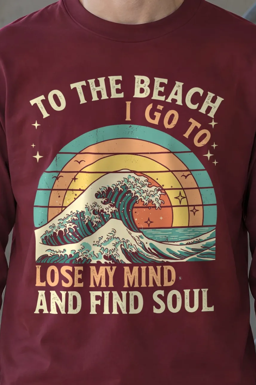 "To The Beach I Go" Unisex Longsleeve T-shirt - the graphic up close